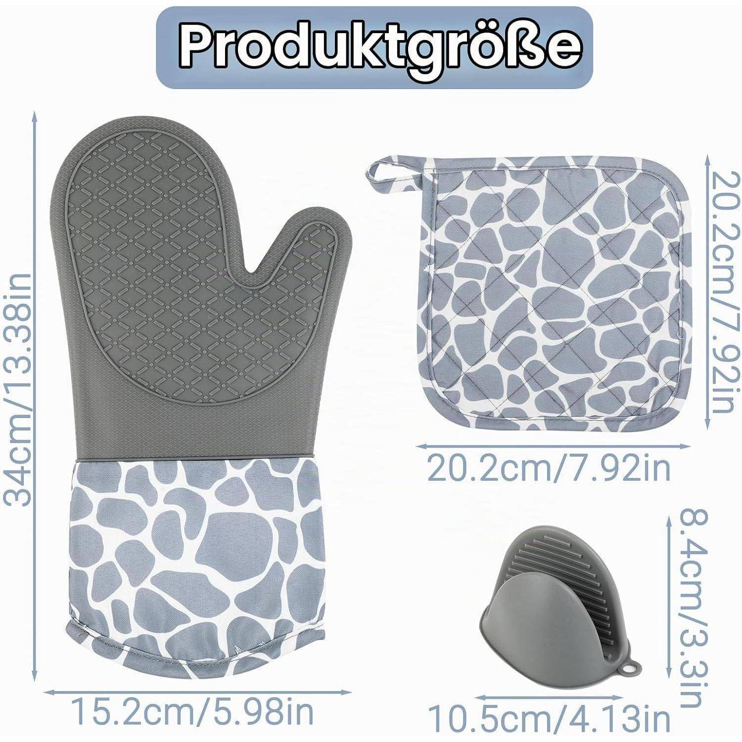 Ofenhandschuhe Set 6-teilig Hitzebeständig bis 230°C Grau