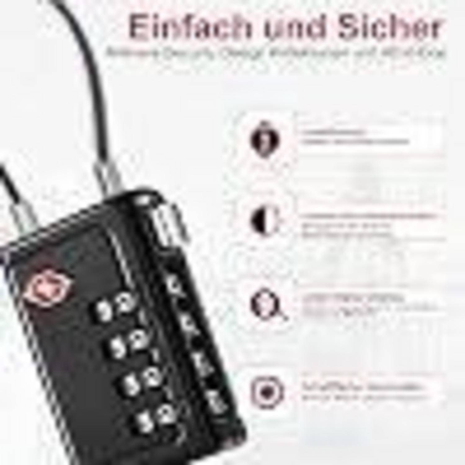 ZHEGE TSA Schloss 4-stellig schwarz mit Kabel