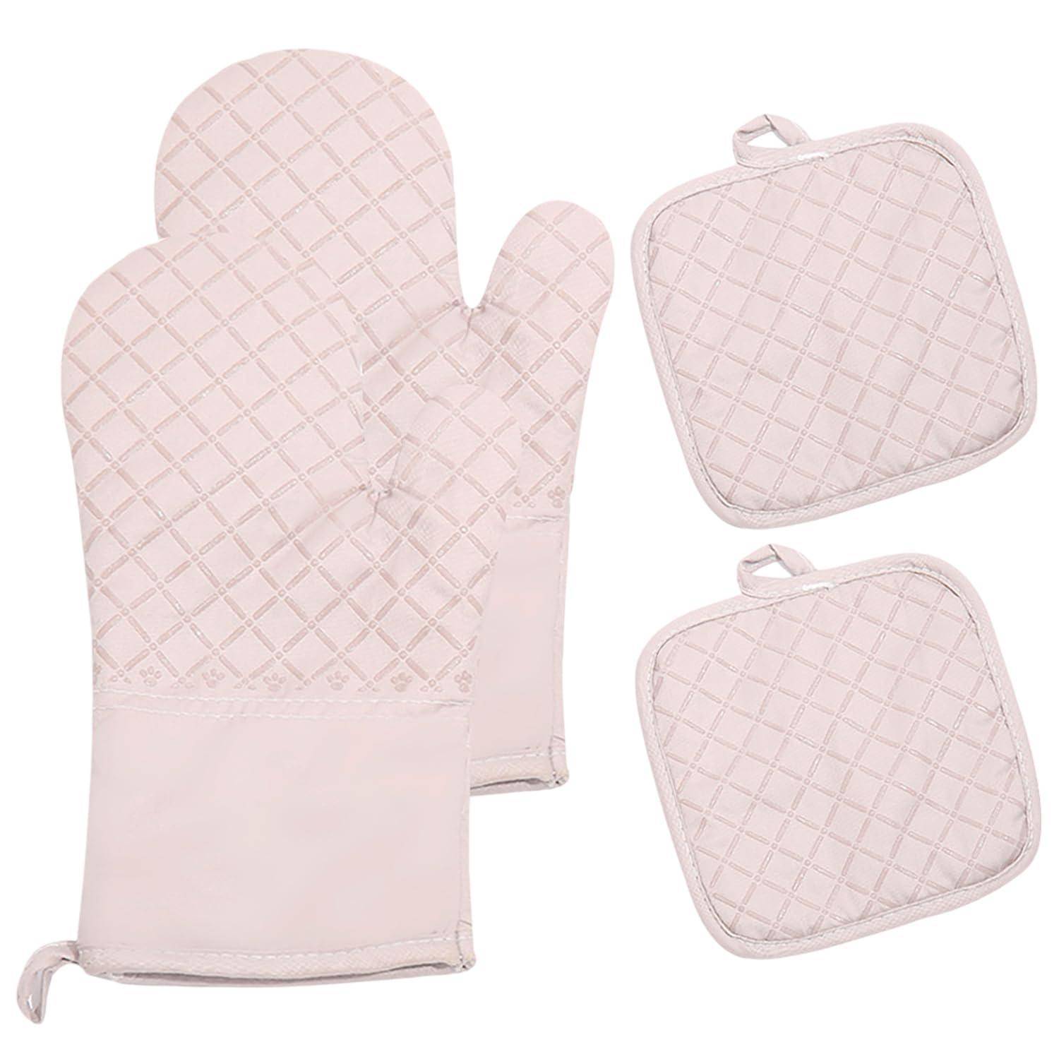 Ofenhandschuhe mit Topflappen, Silikon, hitzebeständig bis 250°C, Rosa