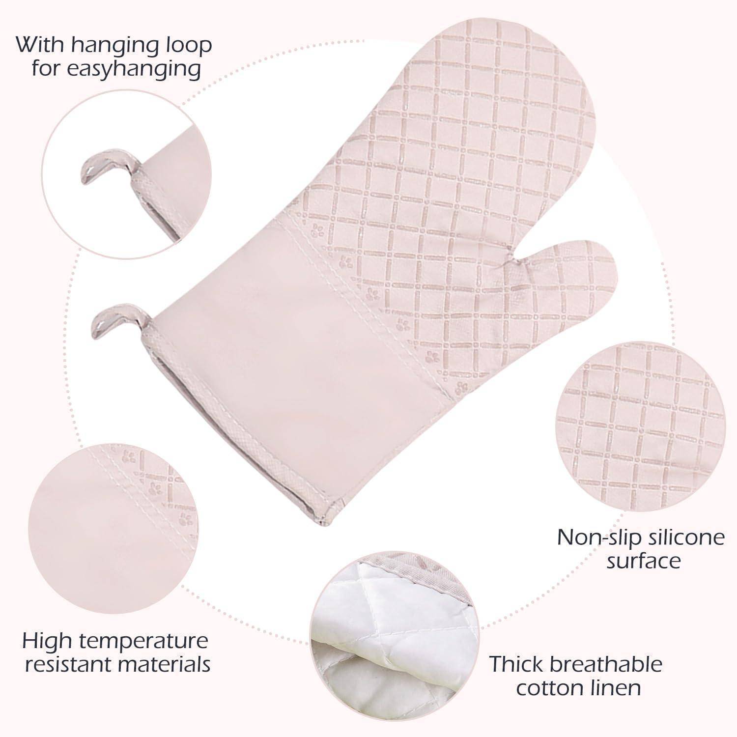 Ofenhandschuhe mit Topflappen, Silikon, hitzebeständig bis 250°C, Rosa