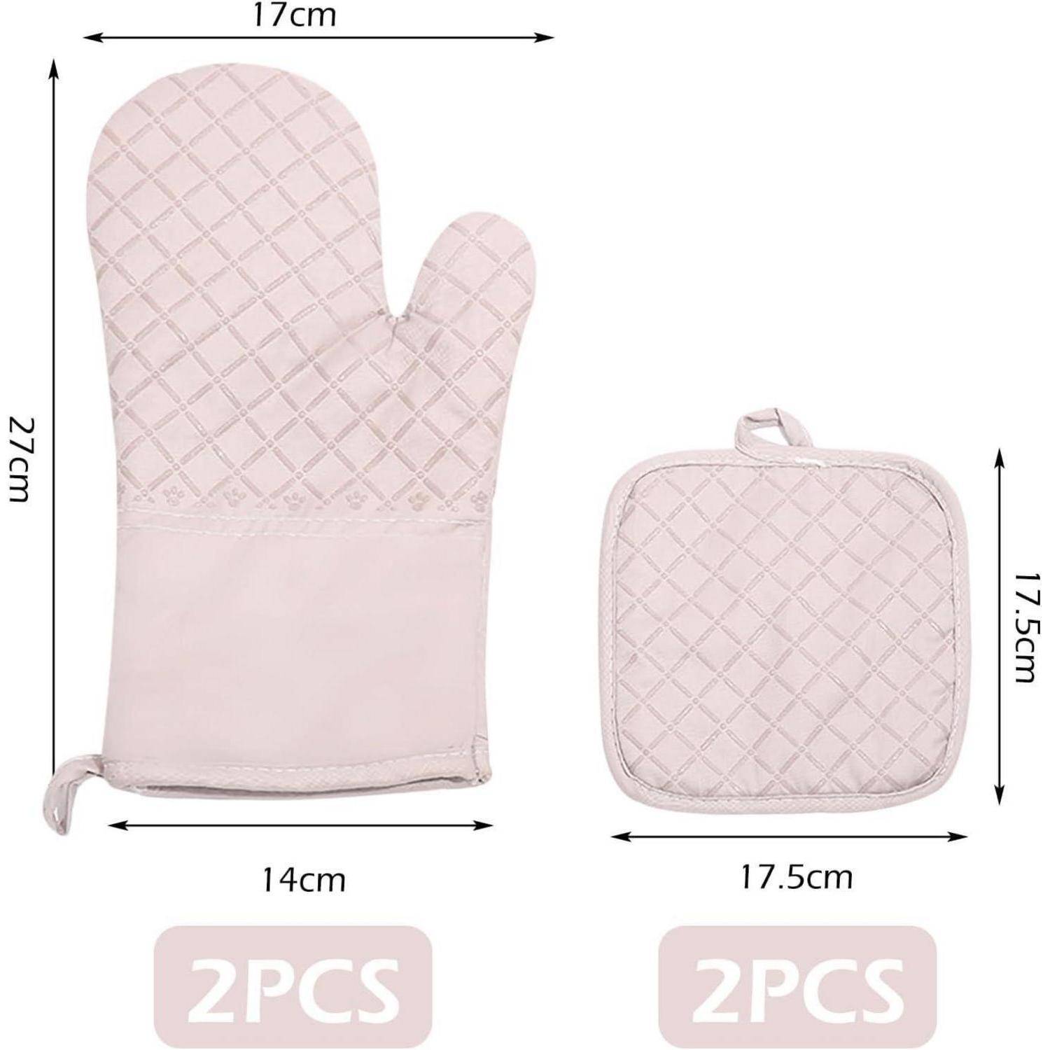 Ofenhandschuhe mit Topflappen, Silikon, hitzebeständig bis 250°C, Rosa