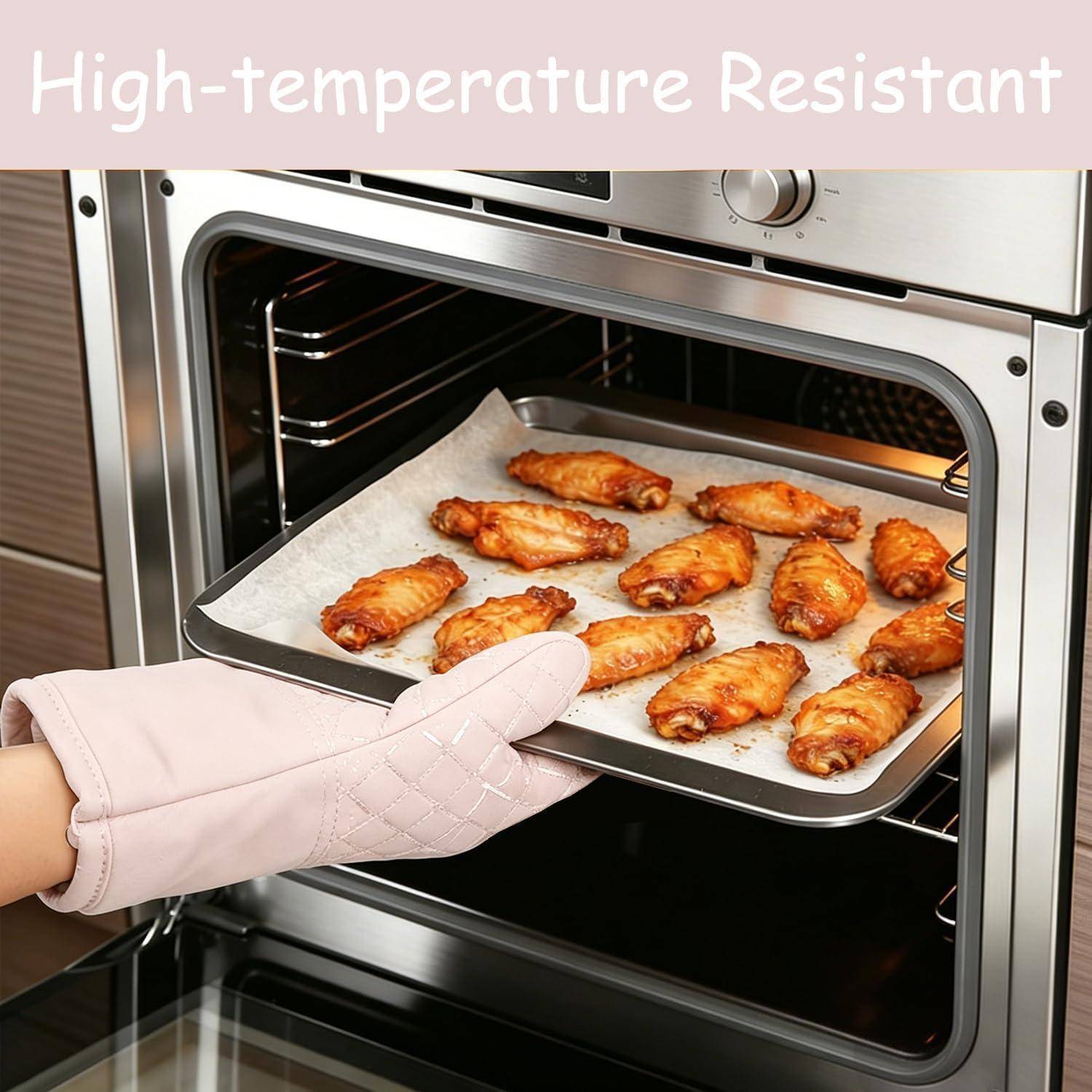Ofenhandschuhe mit Topflappen, Silikon, hitzebeständig bis 250°C, Rosa