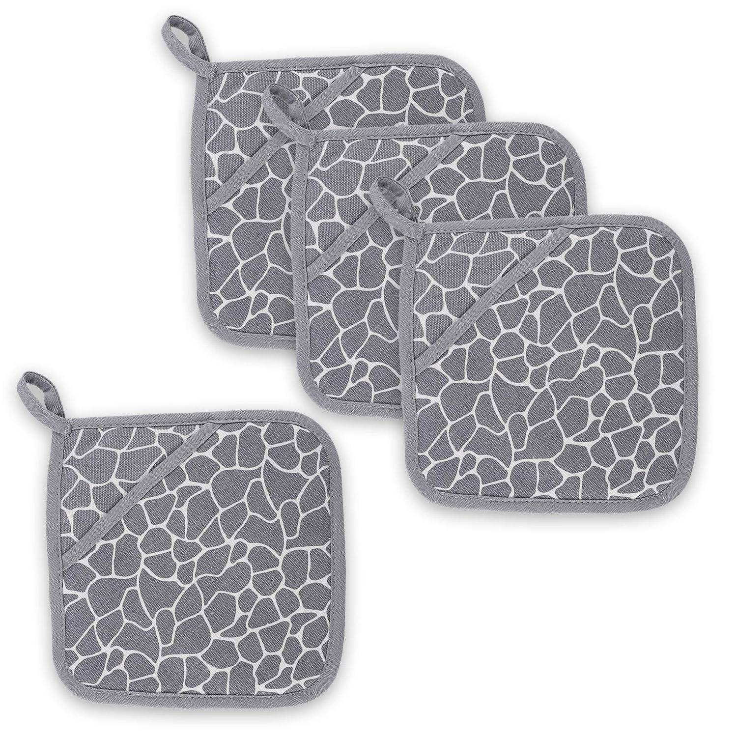 Topflappen 4er Set Silikon Baumwolle Grau 20x20cm