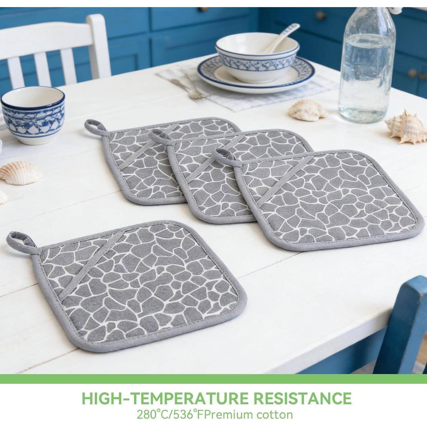 Topflappen 4er Set Silikon Baumwolle Grau 20x20cm
