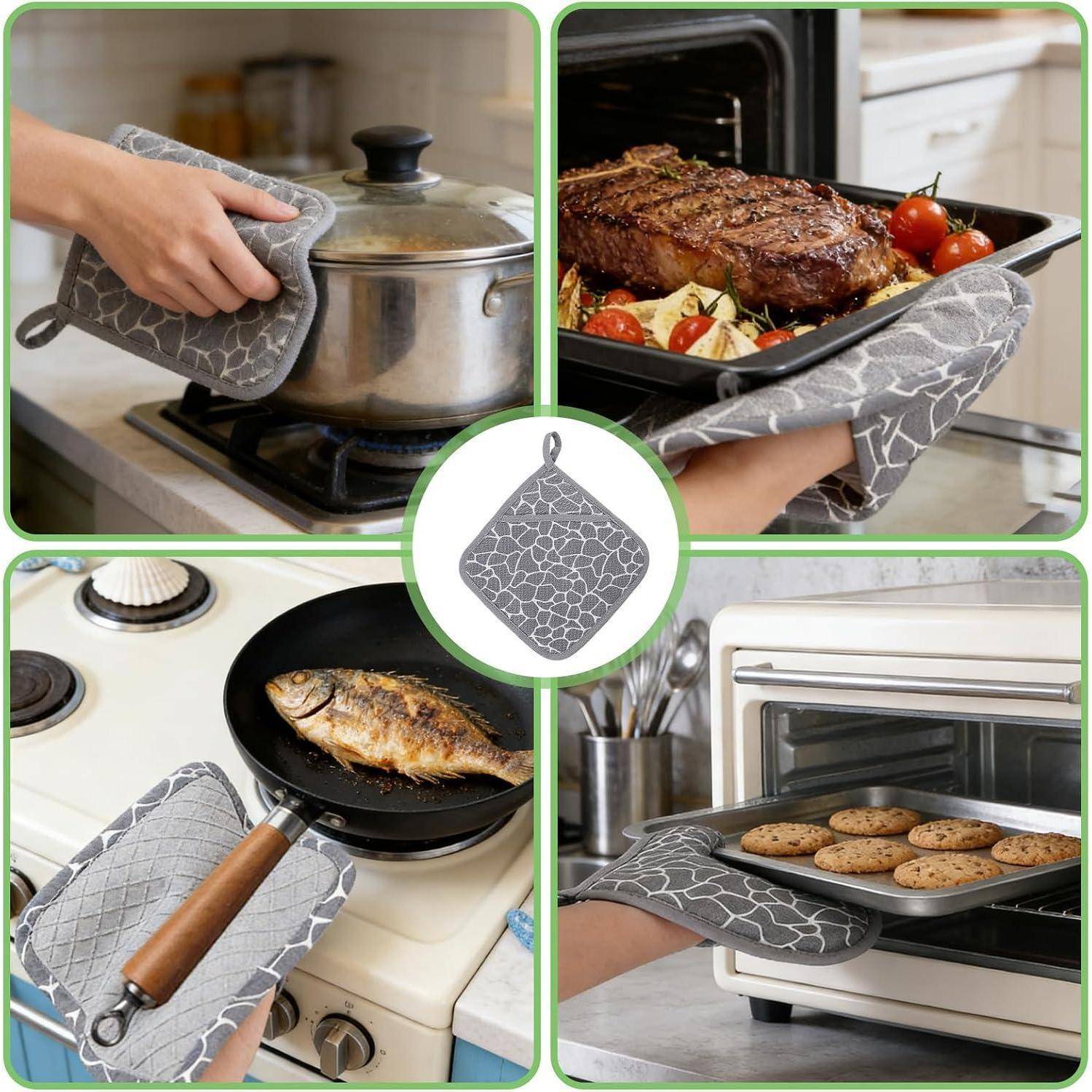 Topflappen 4er Set Silikon Baumwolle Grau 20x20cm