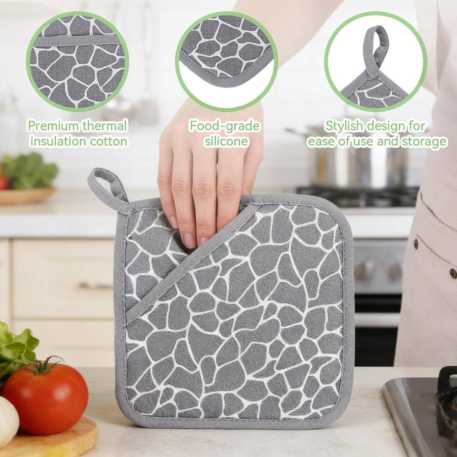 Topflappen 4er Set Silikon Baumwolle Grau 20x20cm