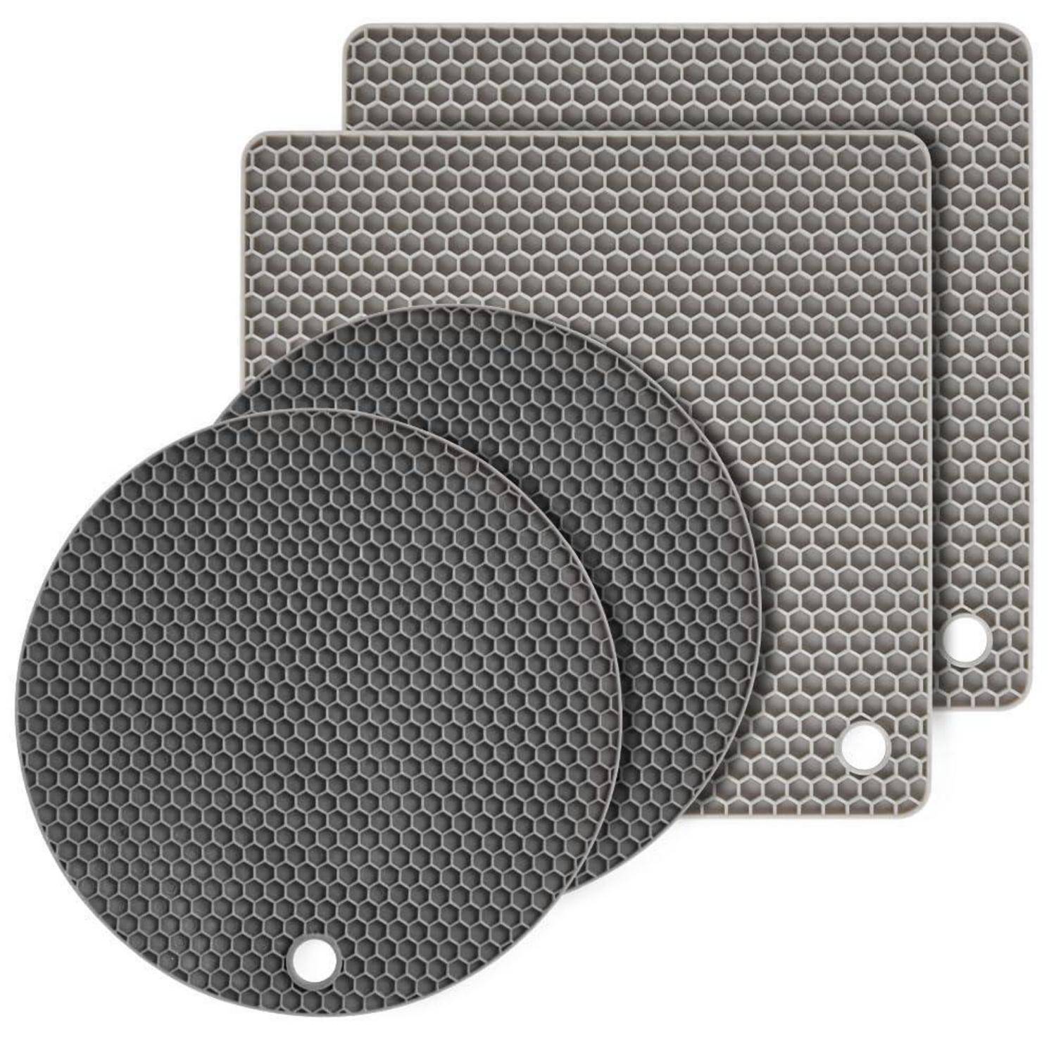 Topfuntersetzer Silikon 4er Set Grau Wabenmuster