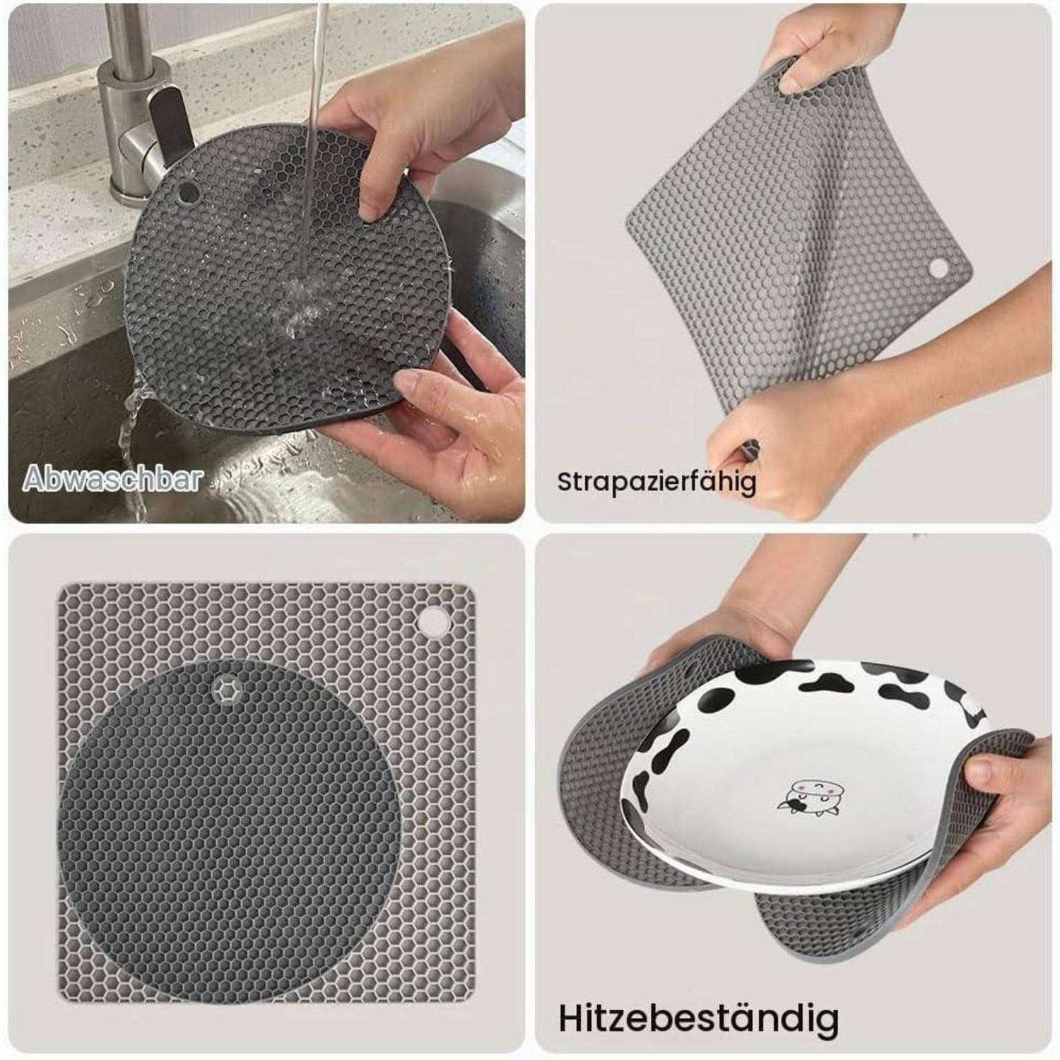 Topfuntersetzer Silikon 4er Set Grau Wabenmuster