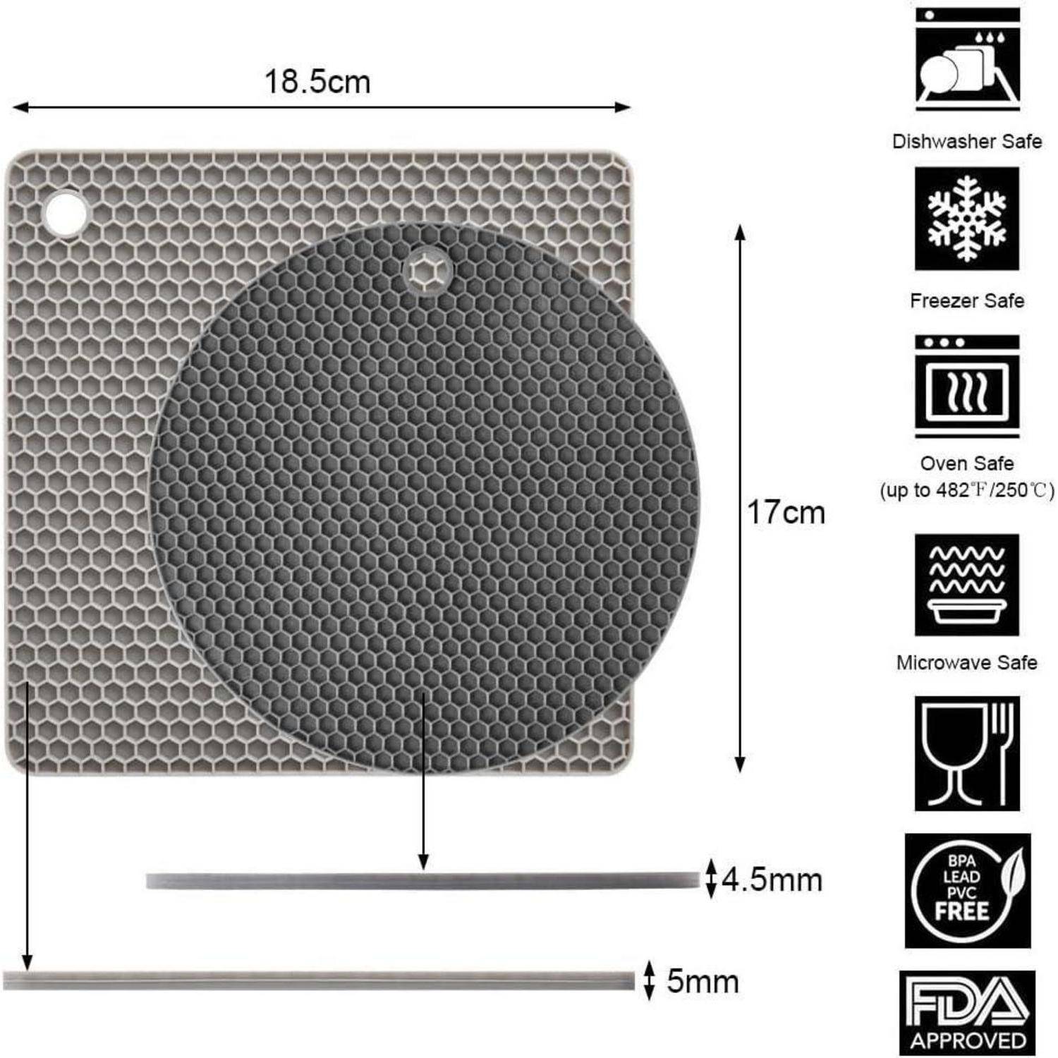 Topfuntersetzer Silikon 4er Set Grau Wabenmuster