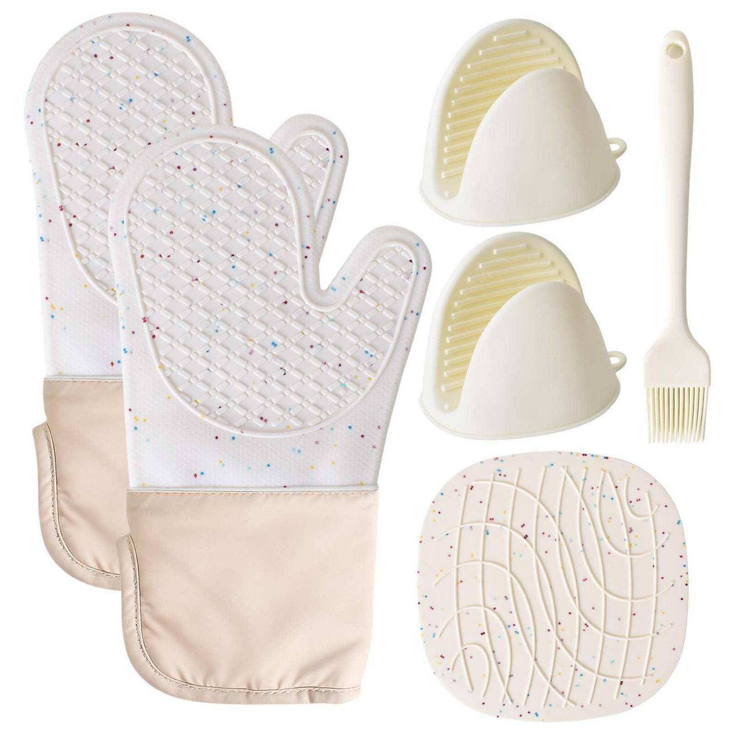 Silikon Küchenhandschuhe Set 6-teilig Hitzebeständig bis 230°C Beige