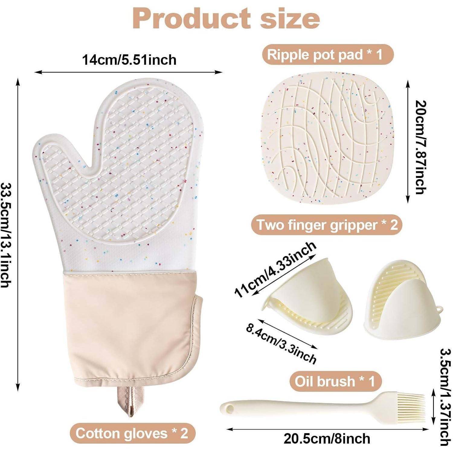 Silikon Küchenhandschuhe Set 6-teilig Hitzebeständig bis 230°C Beige