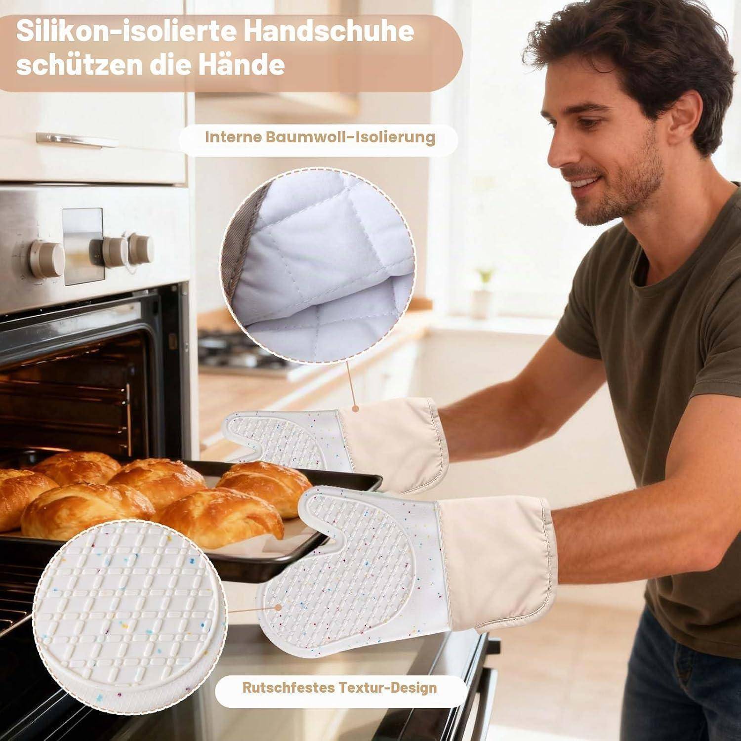 Silikon Küchenhandschuhe Set 6-teilig Hitzebeständig bis 230°C Beige