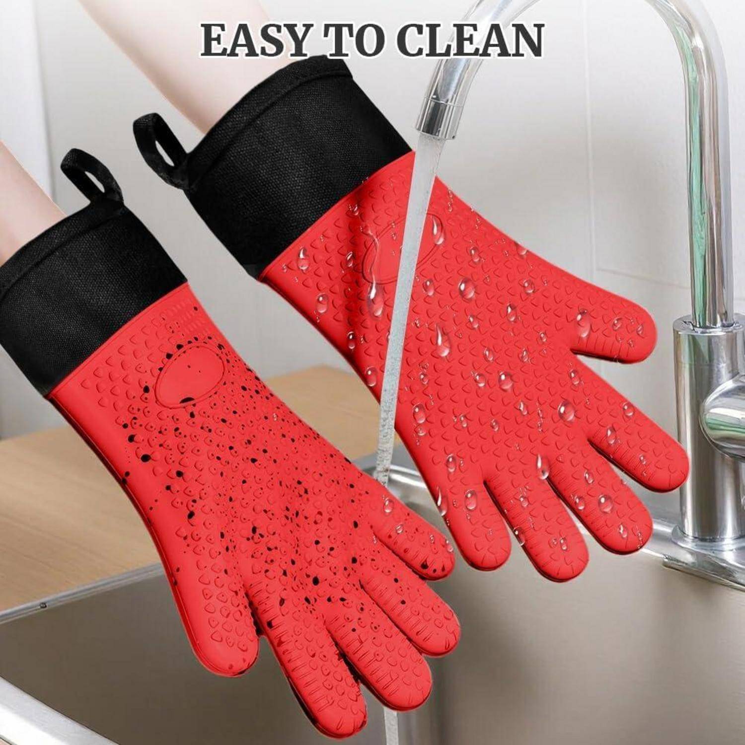 2er Set Silikon Ofenhandschuhe hitzebeständig bis 240°C Rot