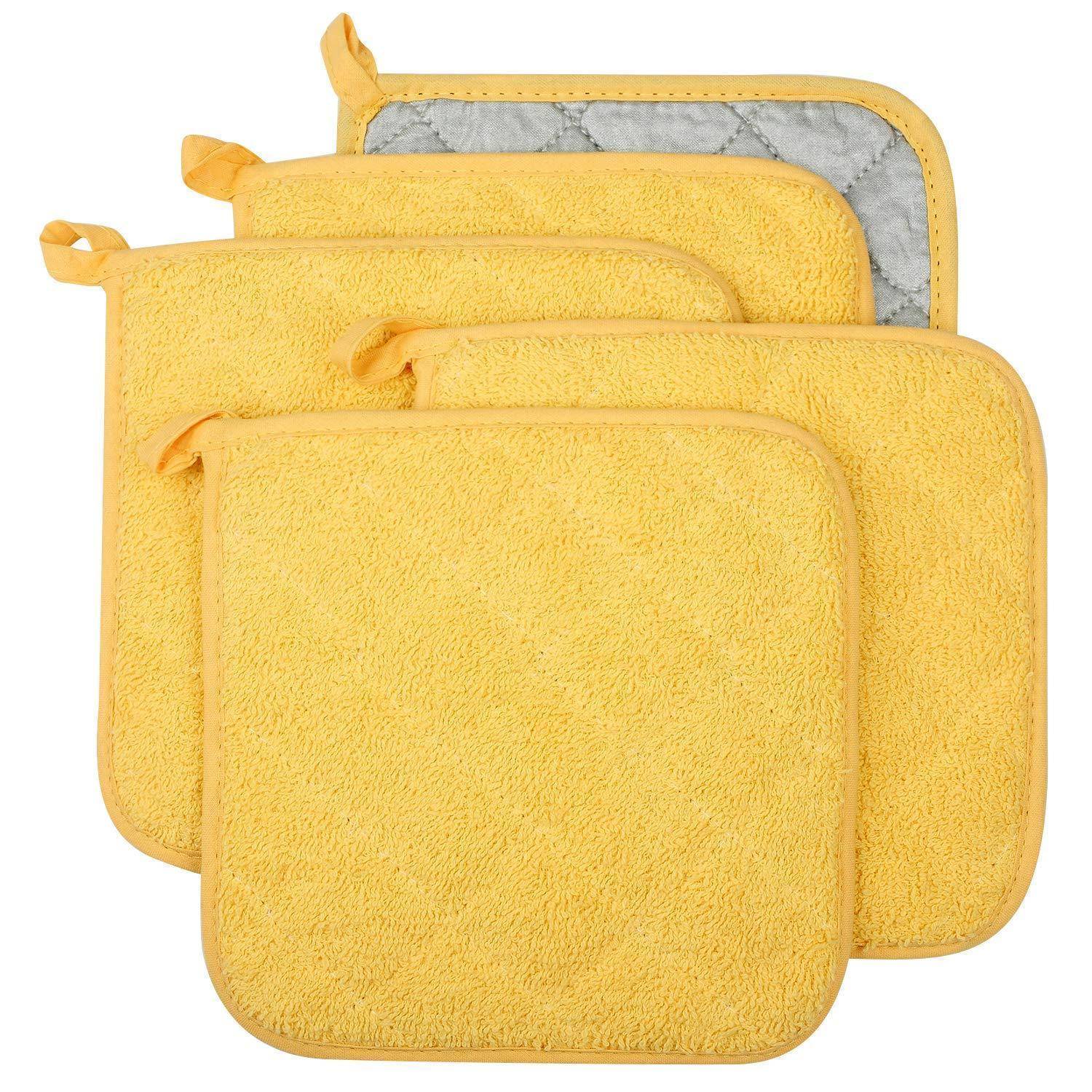Topflappen Set 5 Stück 18x18cm Gelb 100% Baumwolle Hitzebeständig