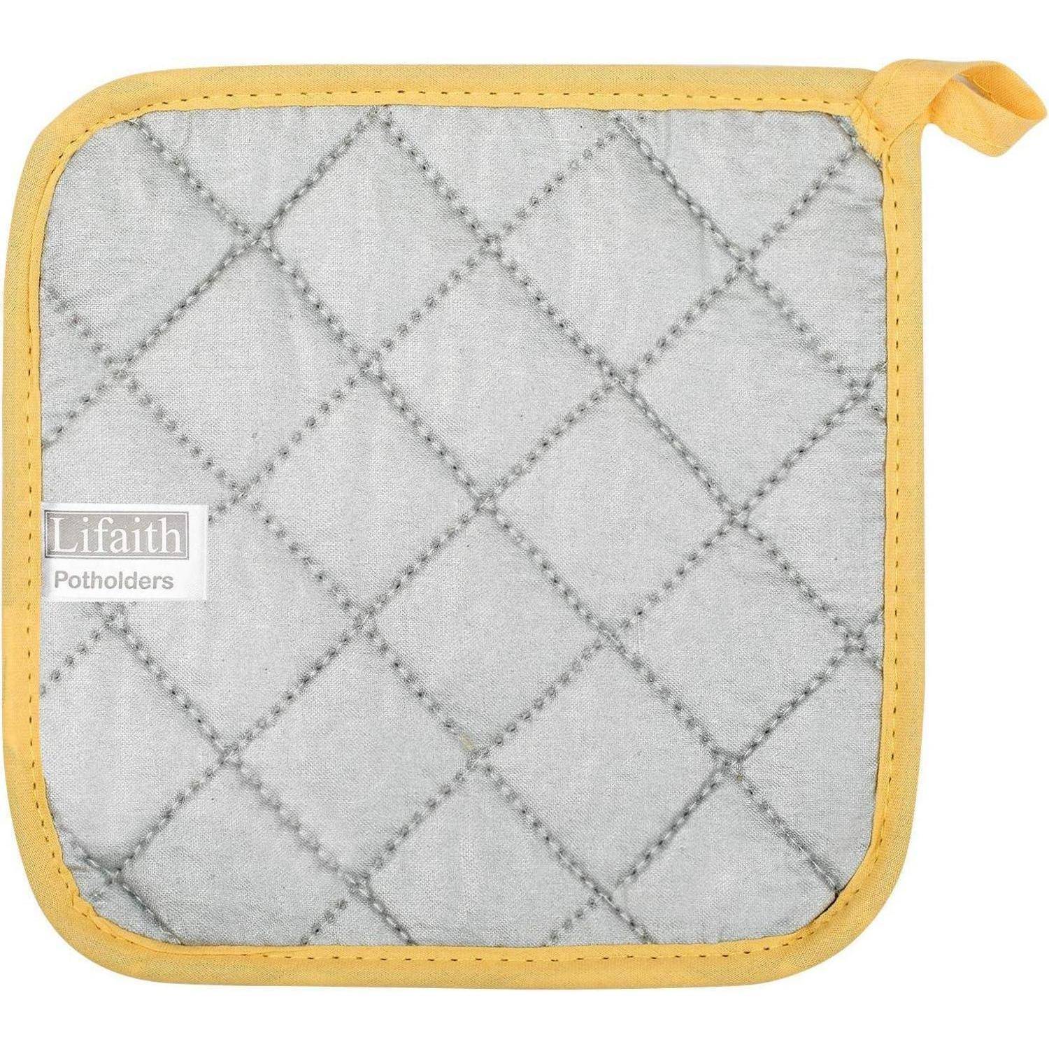 Topflappen Set 5 Stück 18x18cm Gelb 100% Baumwolle Hitzebeständig