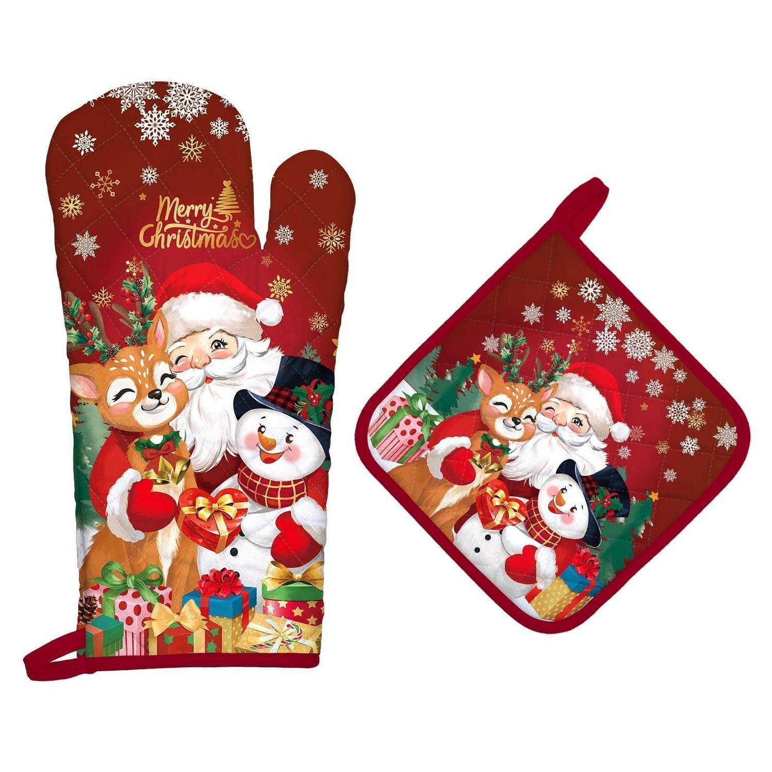 Weihnachtsmann Ofenhandschuh & Topflappen 2er-Set Baumwolle hitzebeständig