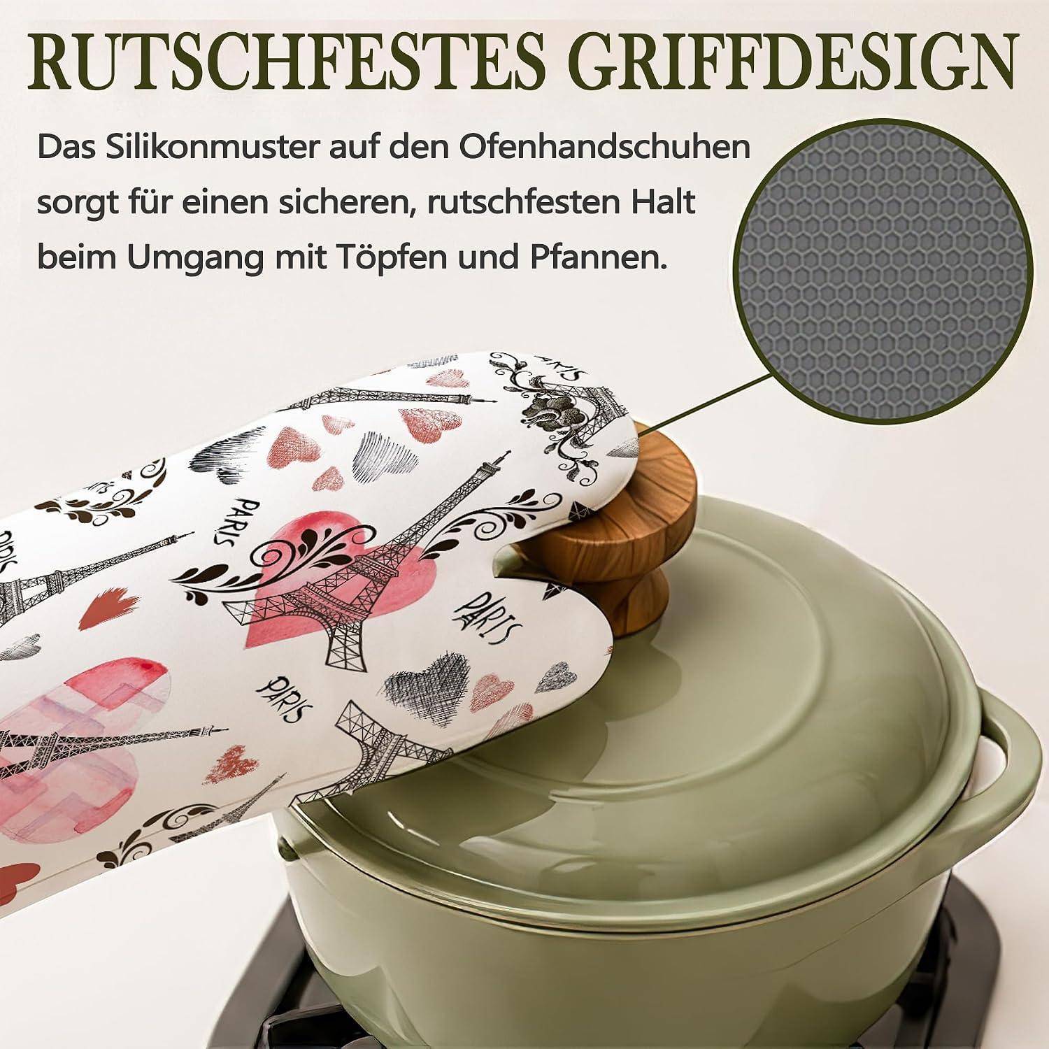 Ofenhandschuh und Topflappen Set 4-teilig hitzebeständig Silikon rutschfest