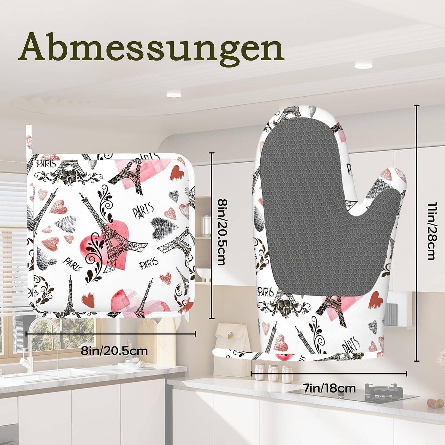 Ofenhandschuh und Topflappen Set 4-teilig hitzebeständig Silikon rutschfest