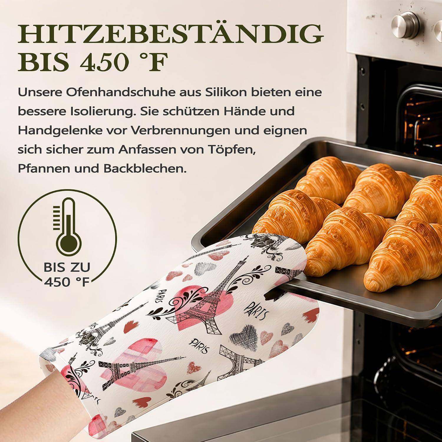 Ofenhandschuh und Topflappen Set 4-teilig hitzebeständig Silikon rutschfest