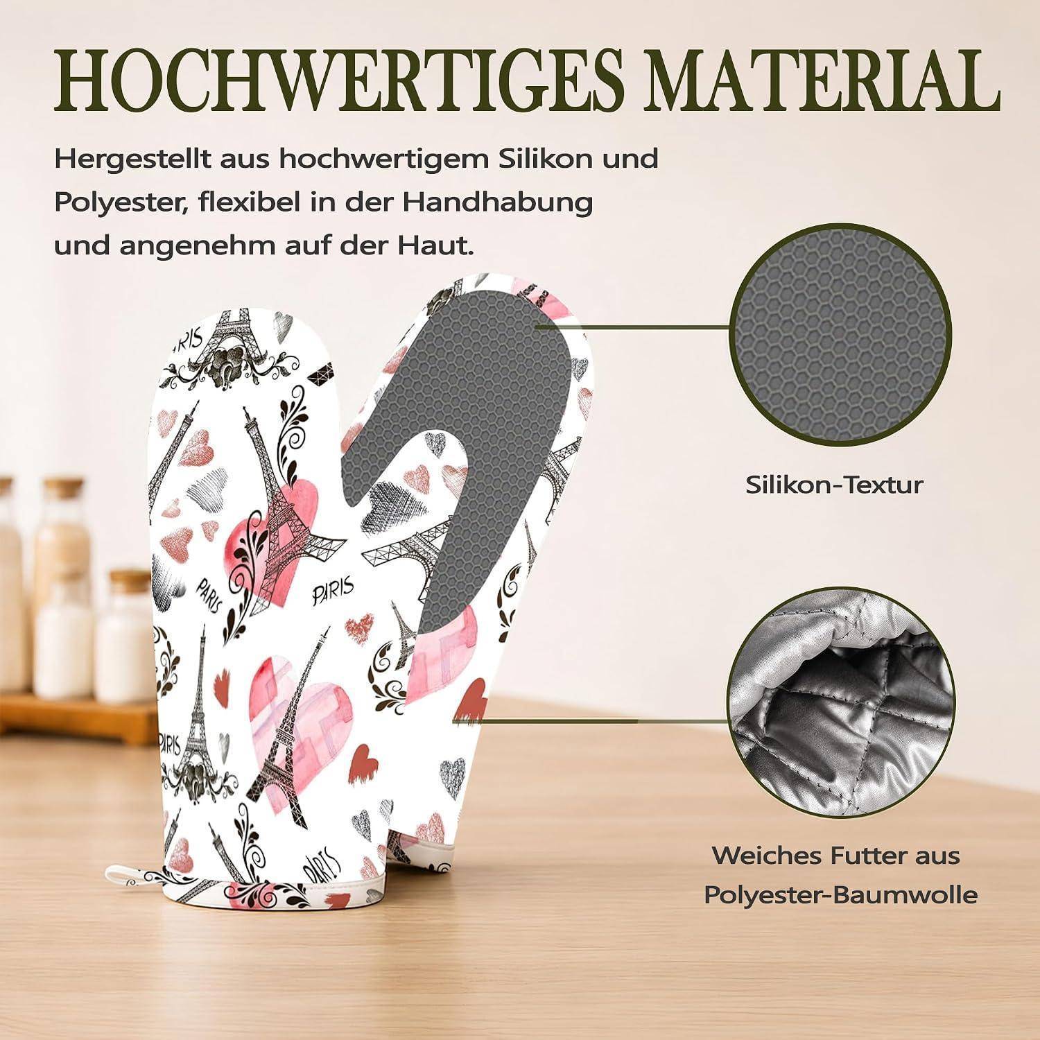Ofenhandschuh und Topflappen Set 4-teilig hitzebeständig Silikon rutschfest