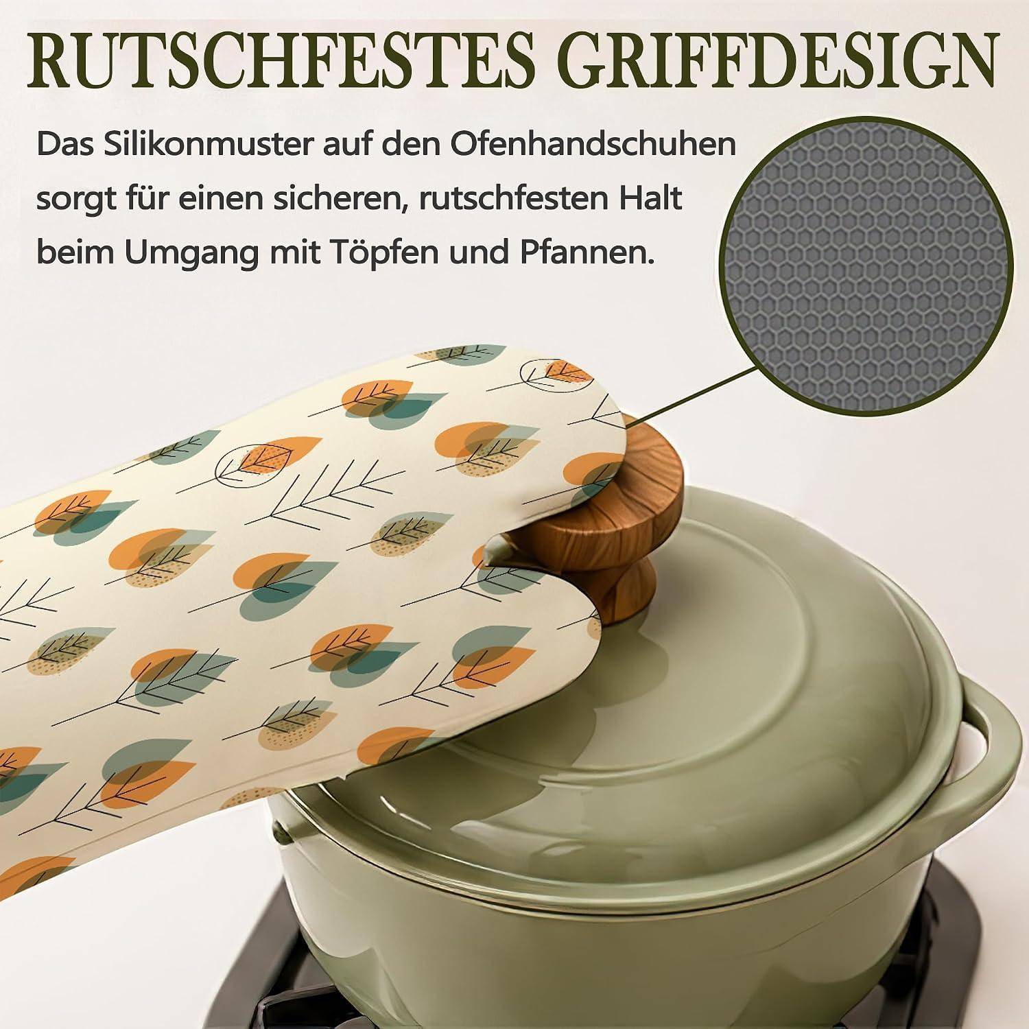 Ofenhandschuhe und Topflappen 4er Set Silikon Hitzebeständig Rutschfest