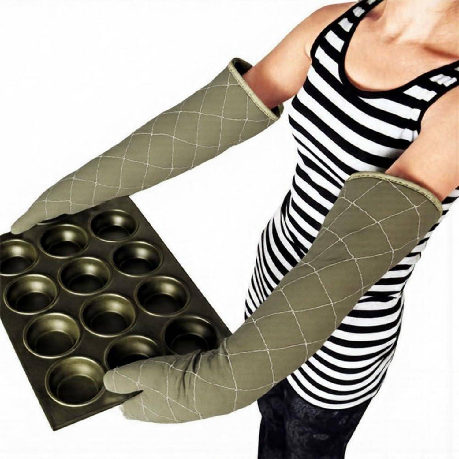 Ofenhandschuhe Baumwolle 58cm Grün hitzebeständig Paar