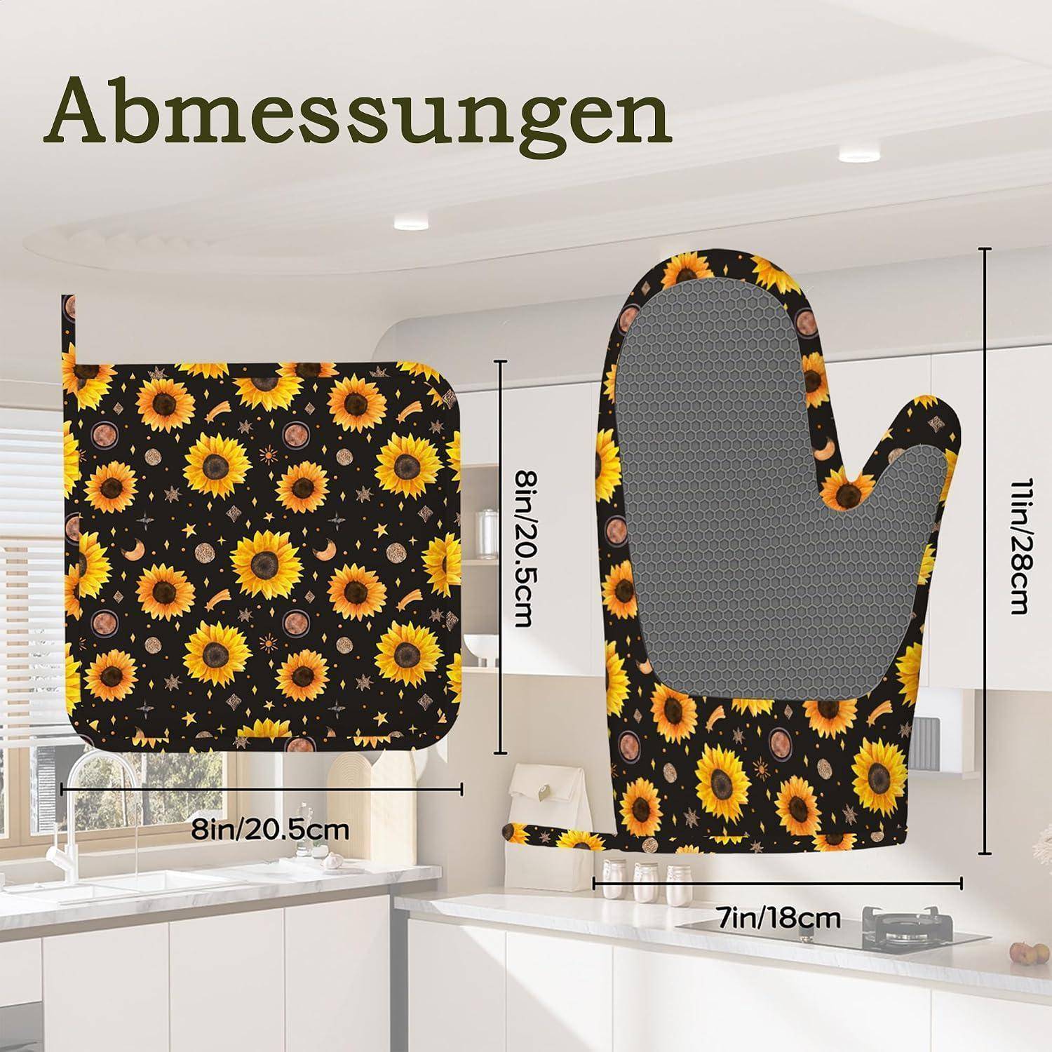 4er Set Ofenhandschuhe Topflappen Silikon Hitzebeständig Rutschfest