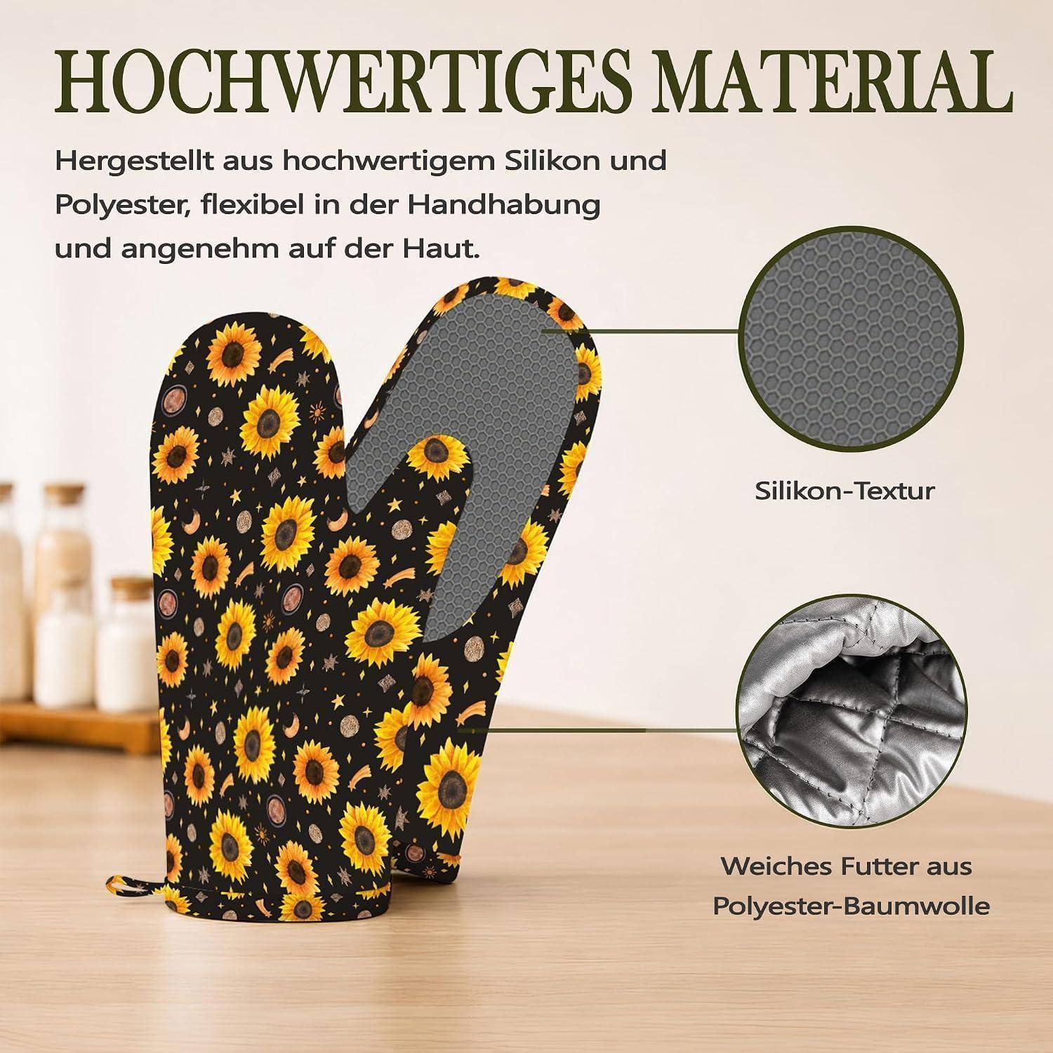 4er Set Ofenhandschuhe Topflappen Silikon Hitzebeständig Rutschfest