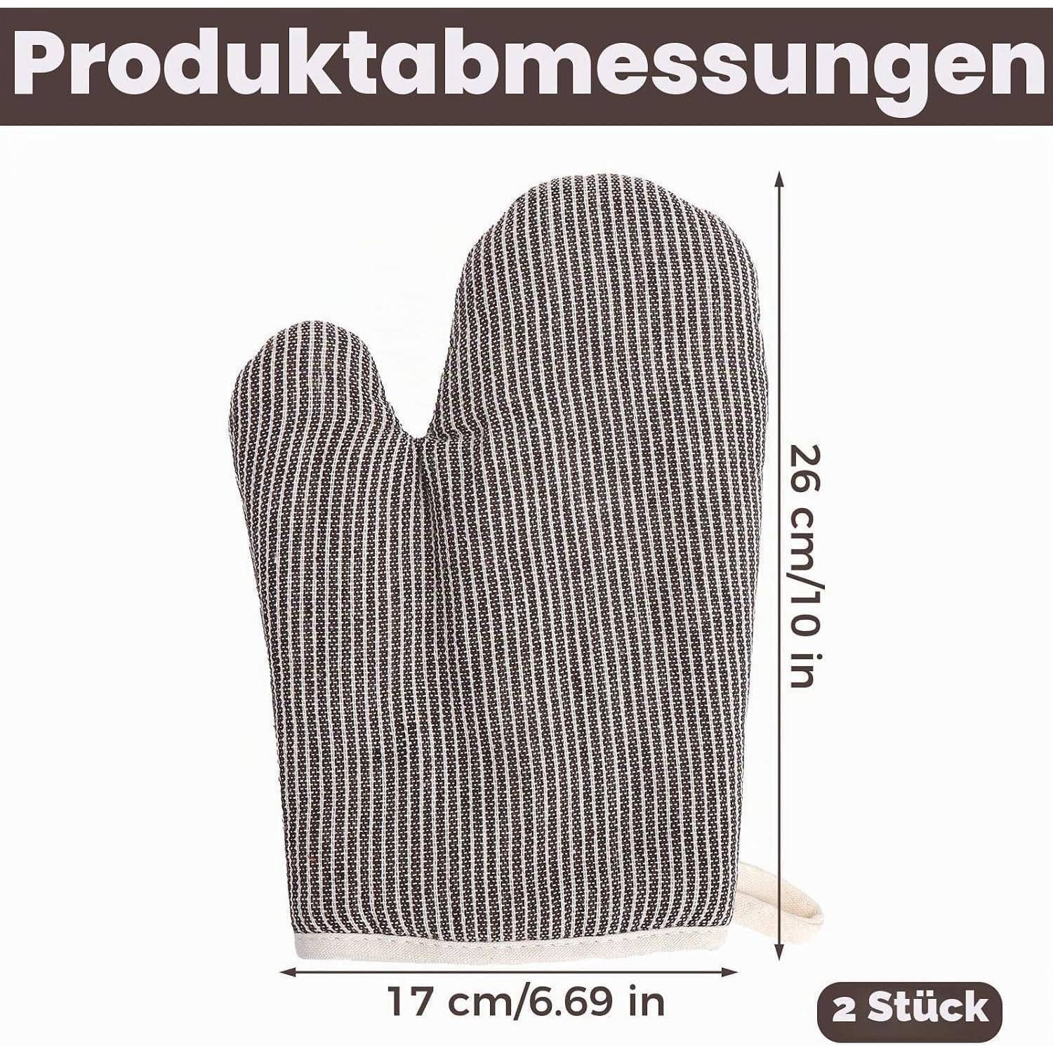 2 Stück Ofenhandschuhe Hitzebeständig Baumwolle Braun mit Aufhängeschlaufe