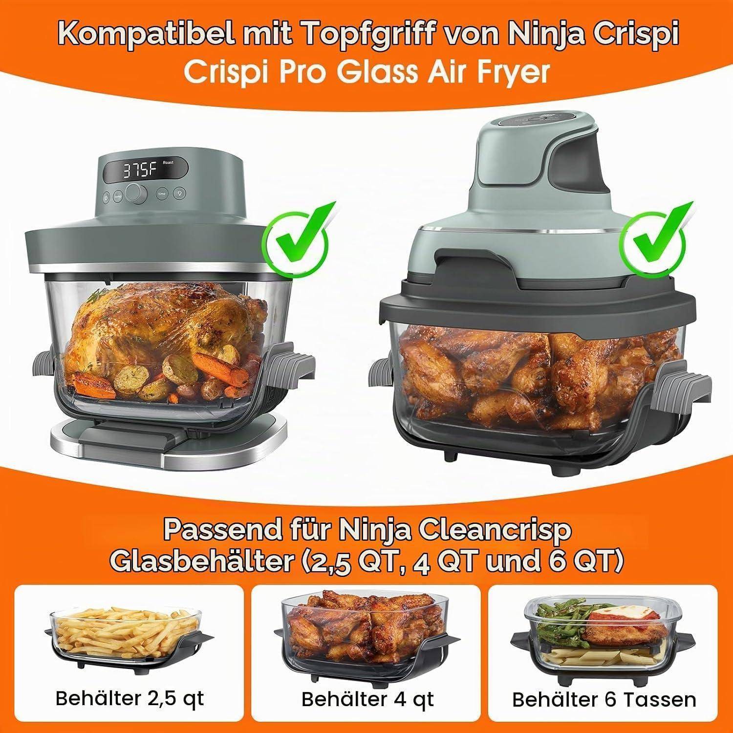Silikon Topfgriff-Abdeckungen für Ninja Crispi Glas-Heißluftfritteusen, Grau
