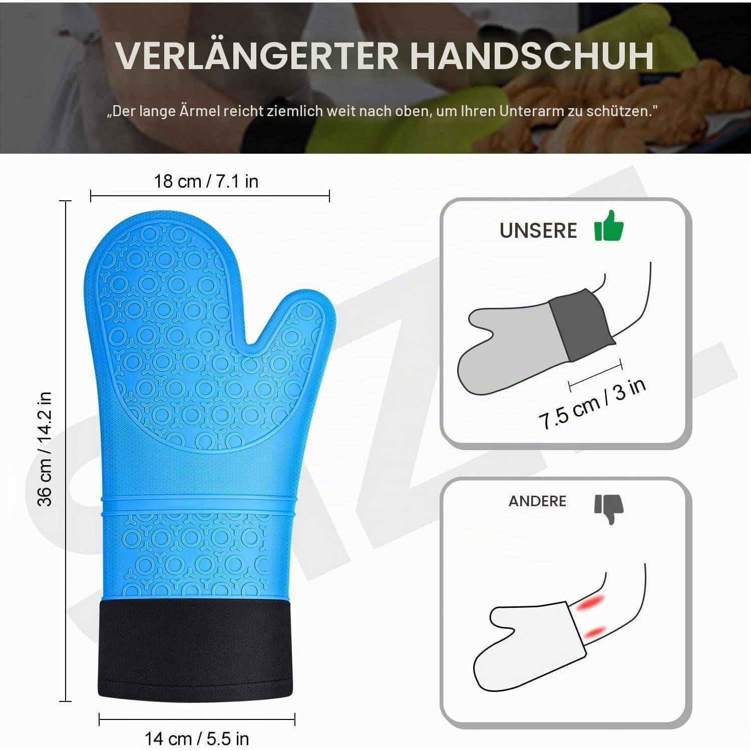 Sopito Silikon-Ofenhandschuhe hitzebeständig bis 230°C Blau