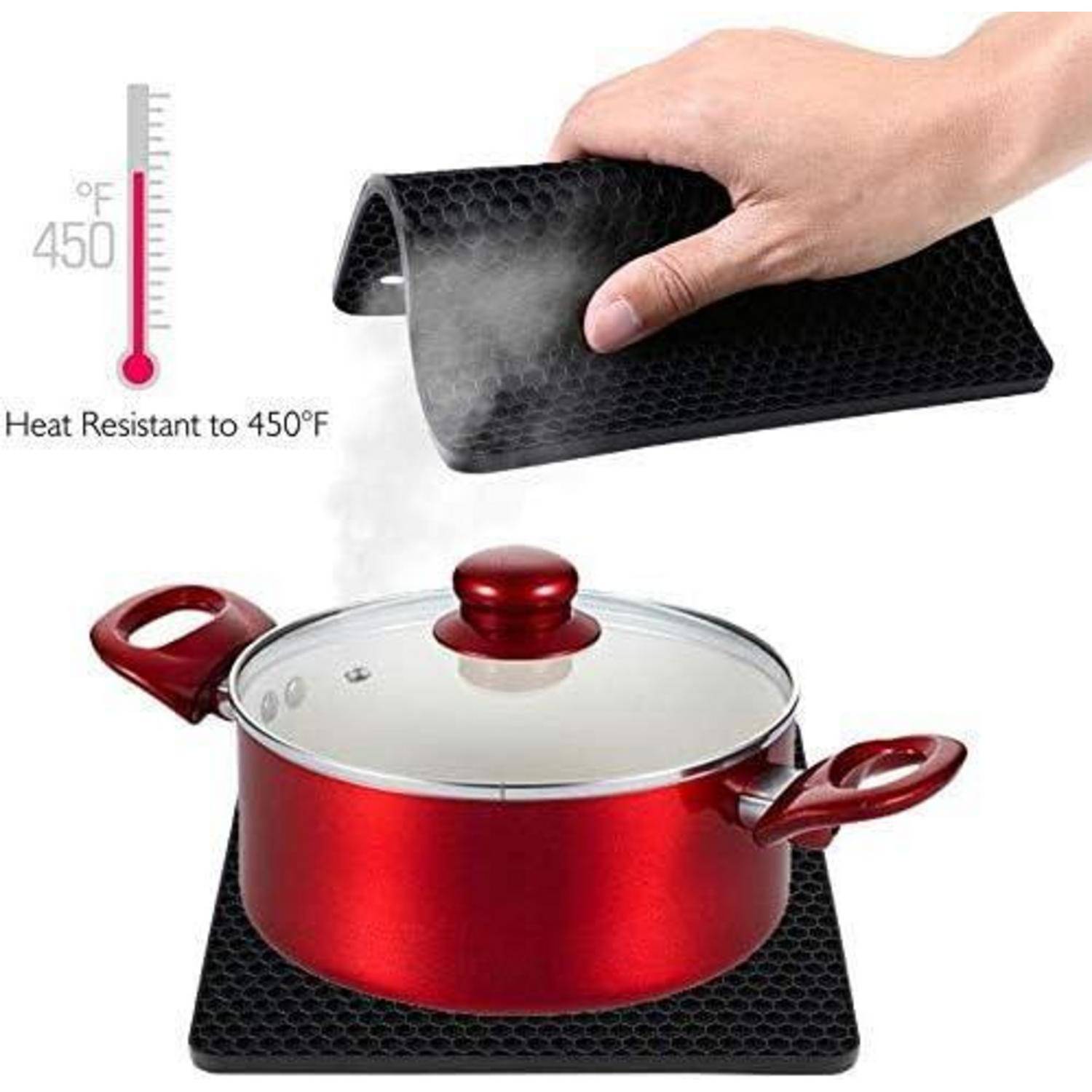 flintronic Topfuntersetzer 4er Set Silikon Hitzebeständig bis 250°C Schwarz