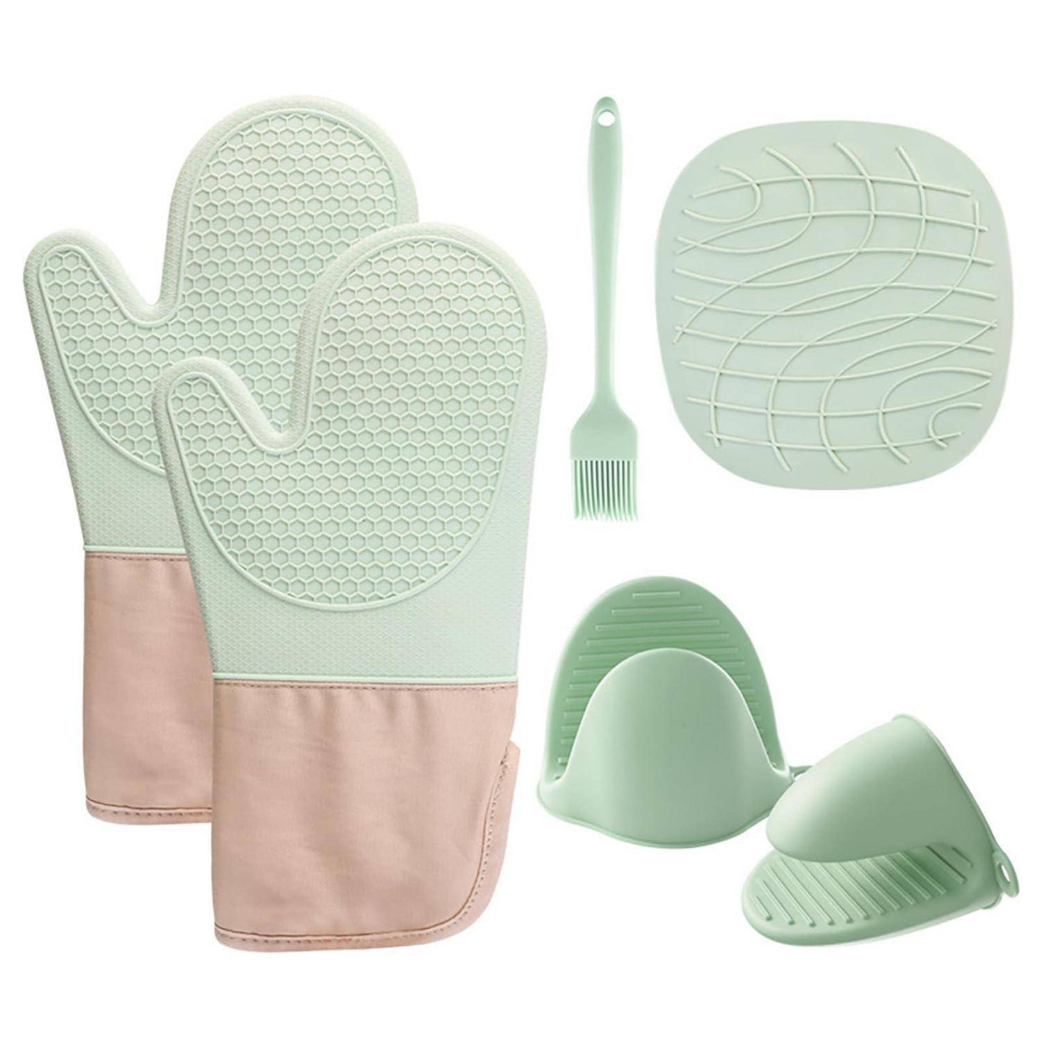 Ofenhandschuhe 6er Set Silikon hitzebeständig bis 300°C Grün