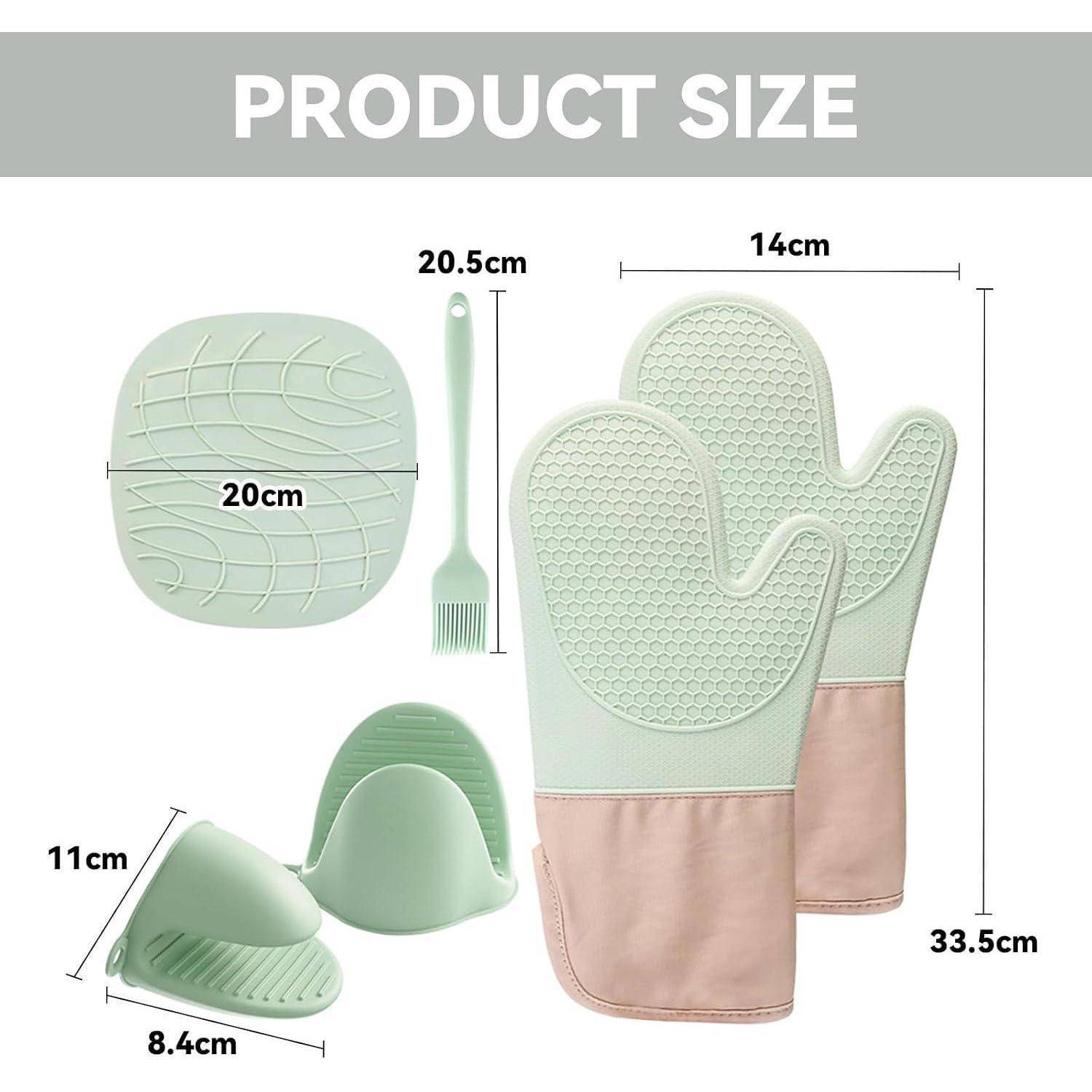 Ofenhandschuhe 6er Set Silikon hitzebeständig bis 300°C Grün