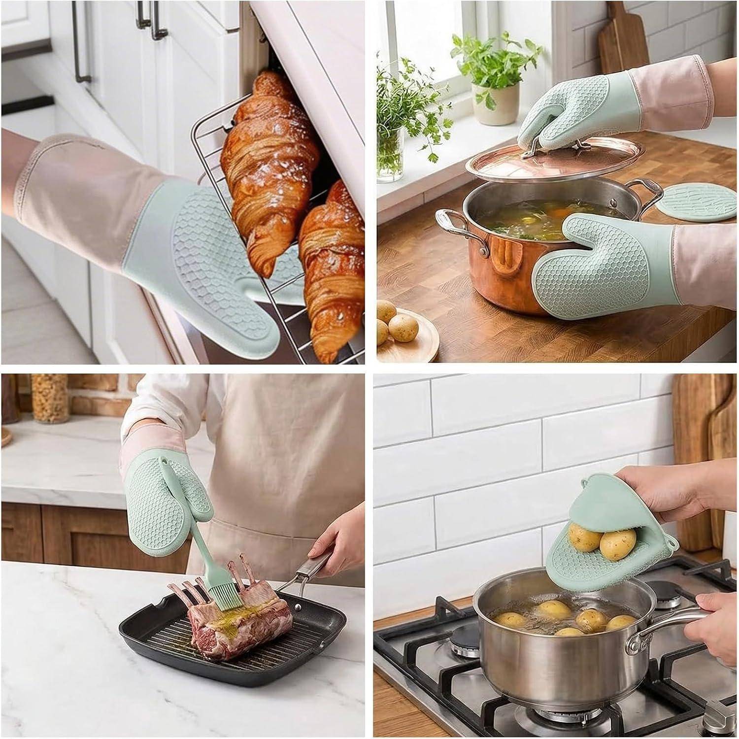 Ofenhandschuhe 6er Set Silikon hitzebeständig bis 300°C Grün