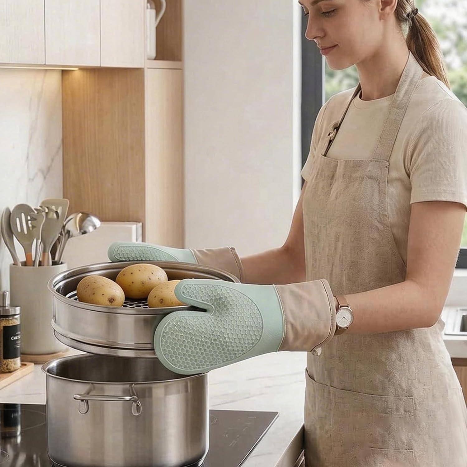 Ofenhandschuhe 6er Set Silikon hitzebeständig bis 300°C Grün