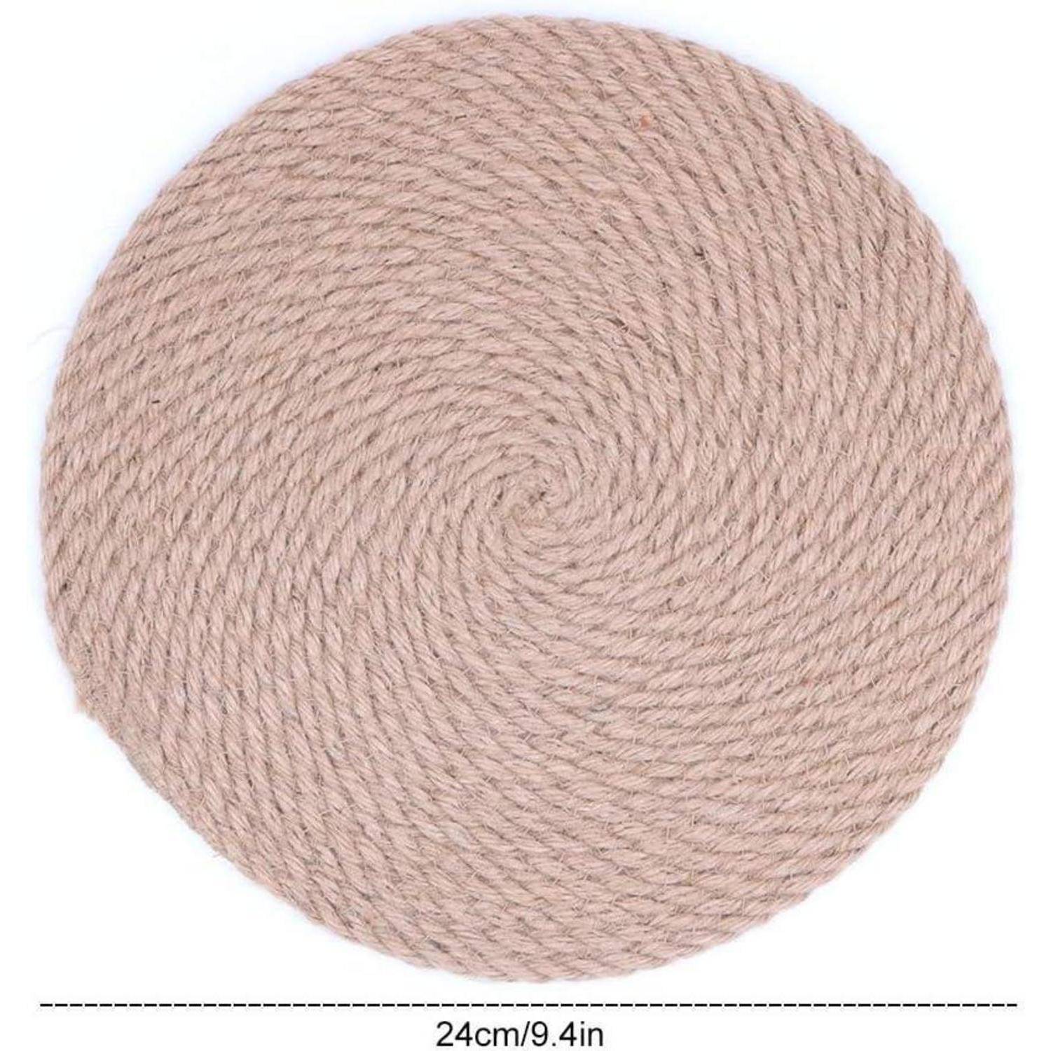 Rundes geflochtenes Seilmatte, beige, mit Durchmesser von 24 cm/9,4 Zoll gekennzeichnet.