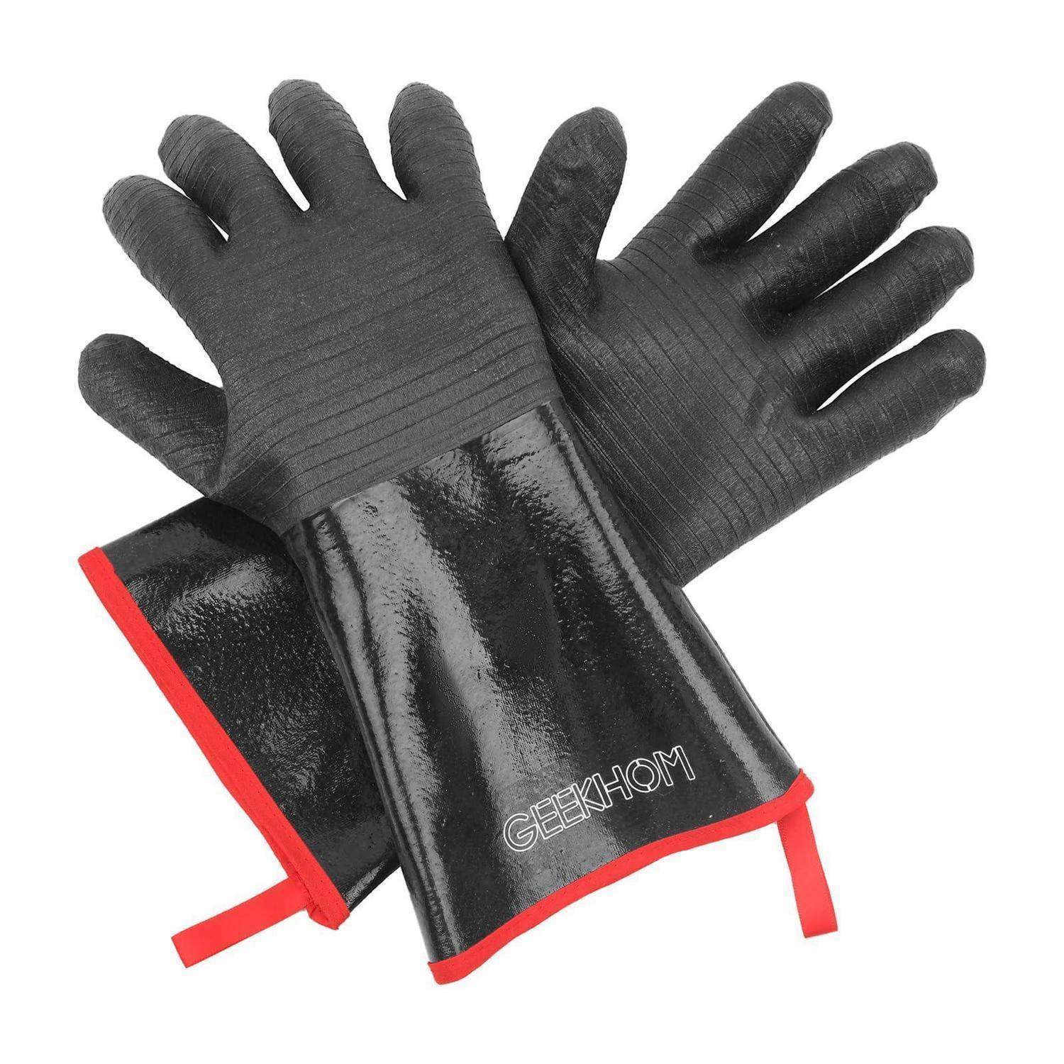 Grillhandschuhe hitzebeständig 500°C 35cm Schwarz