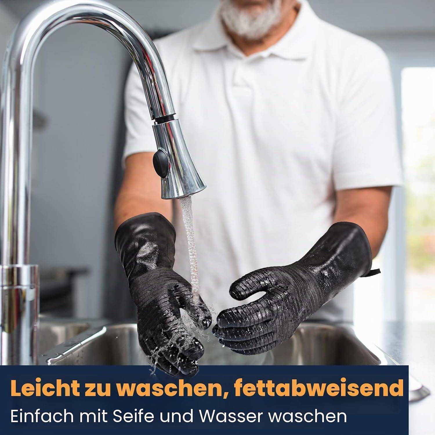 Grillhandschuhe hitzebeständig 500°C 35cm Schwarz