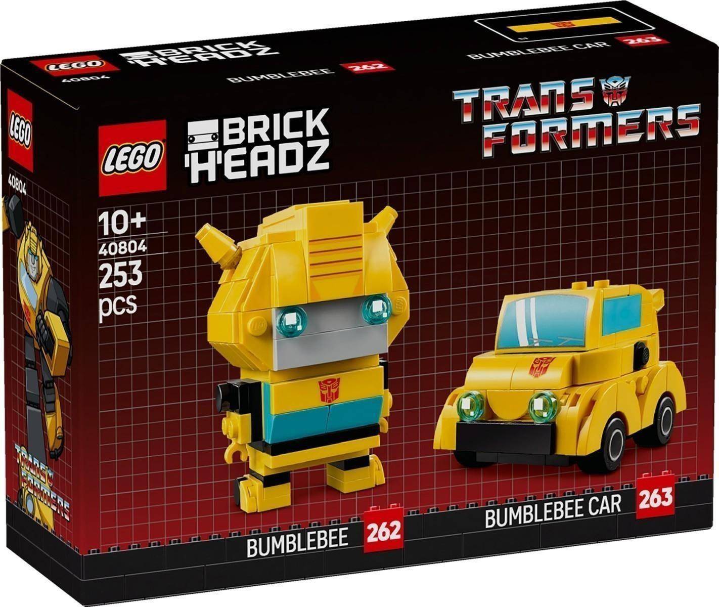 LEGO BrickHeadz Transformers Set-Box mit Bumblebee-Figur und Bumblebee-Auto, ab 10 Jahren, 253 Teile, Set 40804.