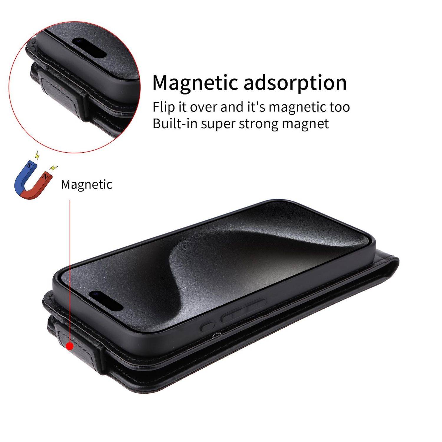 Handyhülle mit magnetischer Adsorption, mit eingebautem Magneten und Umschlagverschluss