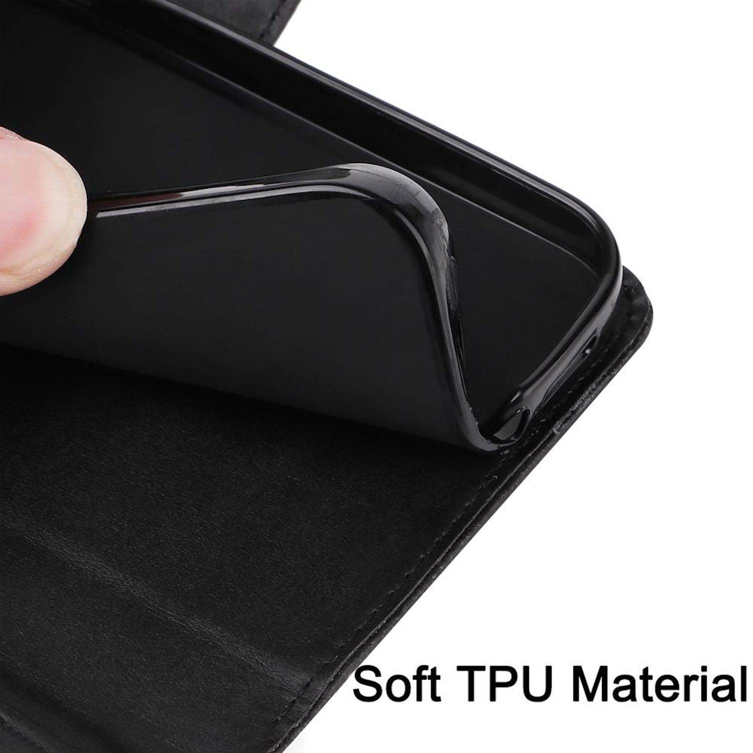 Nahaufnahme einer schwarzen Handyhülle, die gebogen wird, um das weiche TPU-Material zu zeigen.