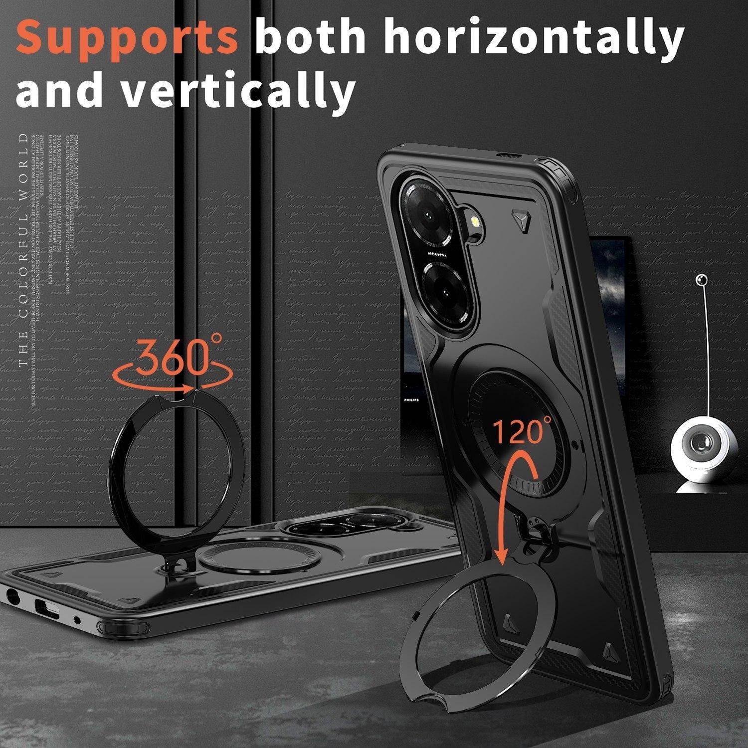 Handyhülle mit drehendem Ringständer unterstützt horizontale und vertikale Ansicht, gekennzeichnet mit 360° und 120°