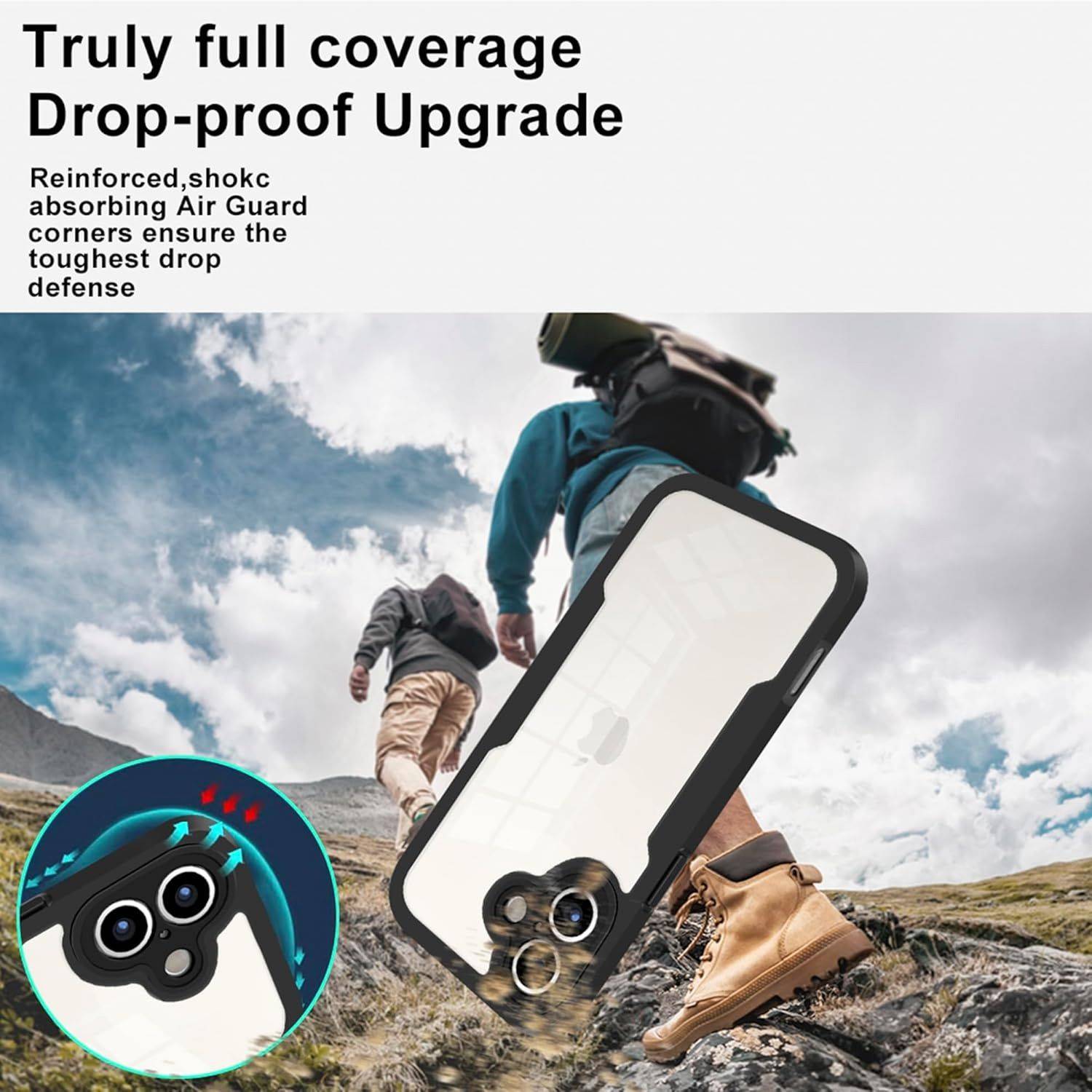 Werbebild für eine Handyhülle mit der Aufschrift „Wirklich vollständige Abdeckung Stoßfest Upgrade