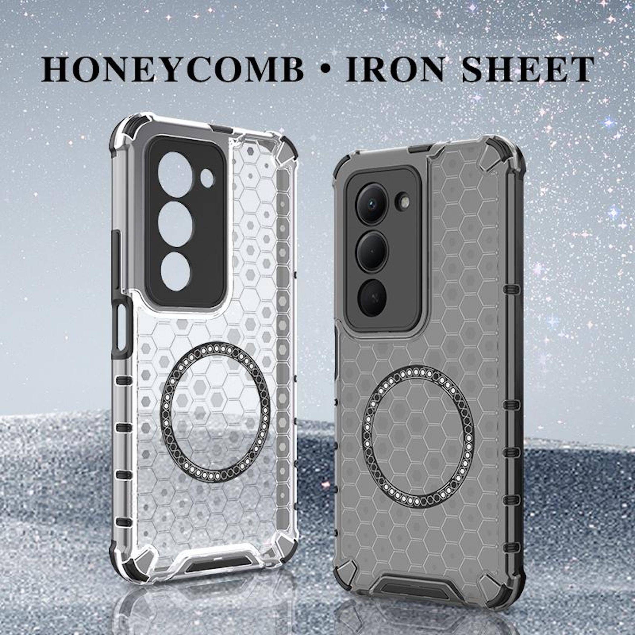 Zwei Handyhüllen nebeneinander mit Wabenmuster und verstärkten Ecken; Text lautet „HONEYCOMB • IRON SHEET