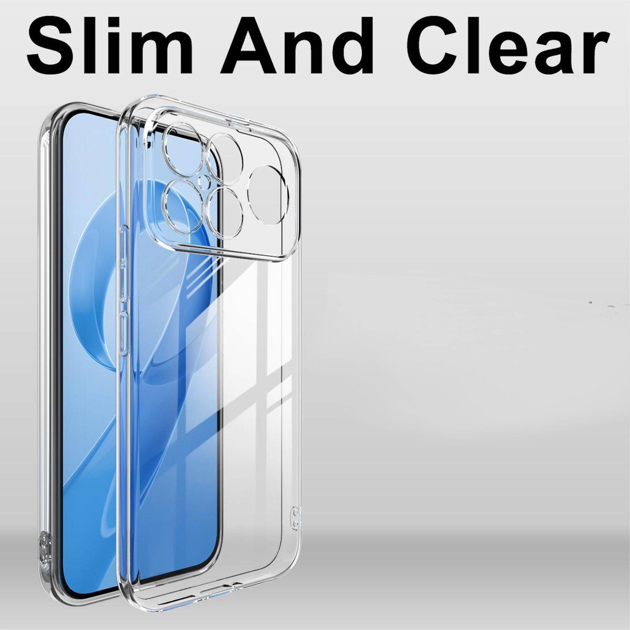 Transparente schlanke Handyhülle mit dem Text „Slim And Clear