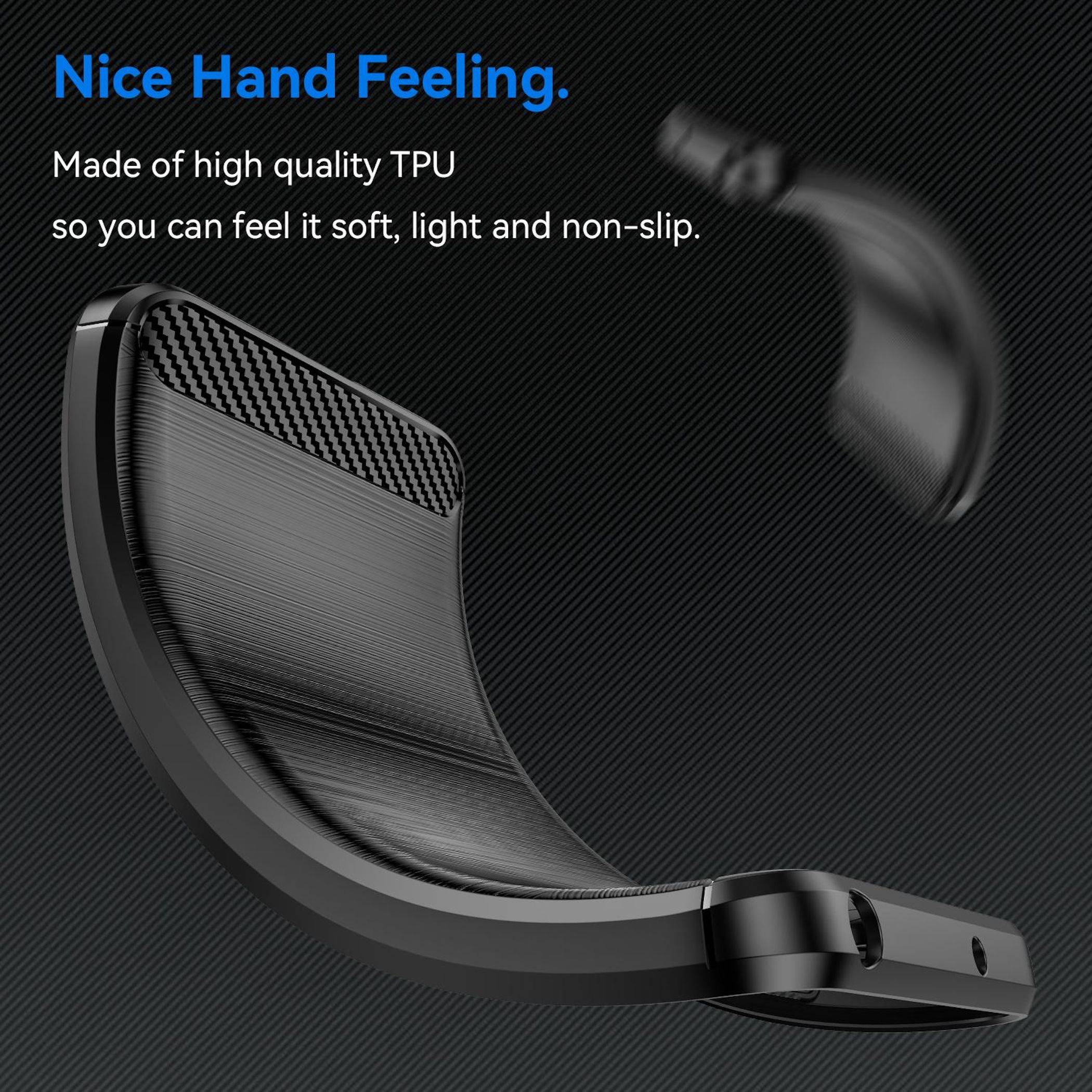Werbebild eines schwarzen TPU-Griffgriffs mit gebogenem ergonomischem Design, mit der Bezeichnung „Nice Hand Feeling