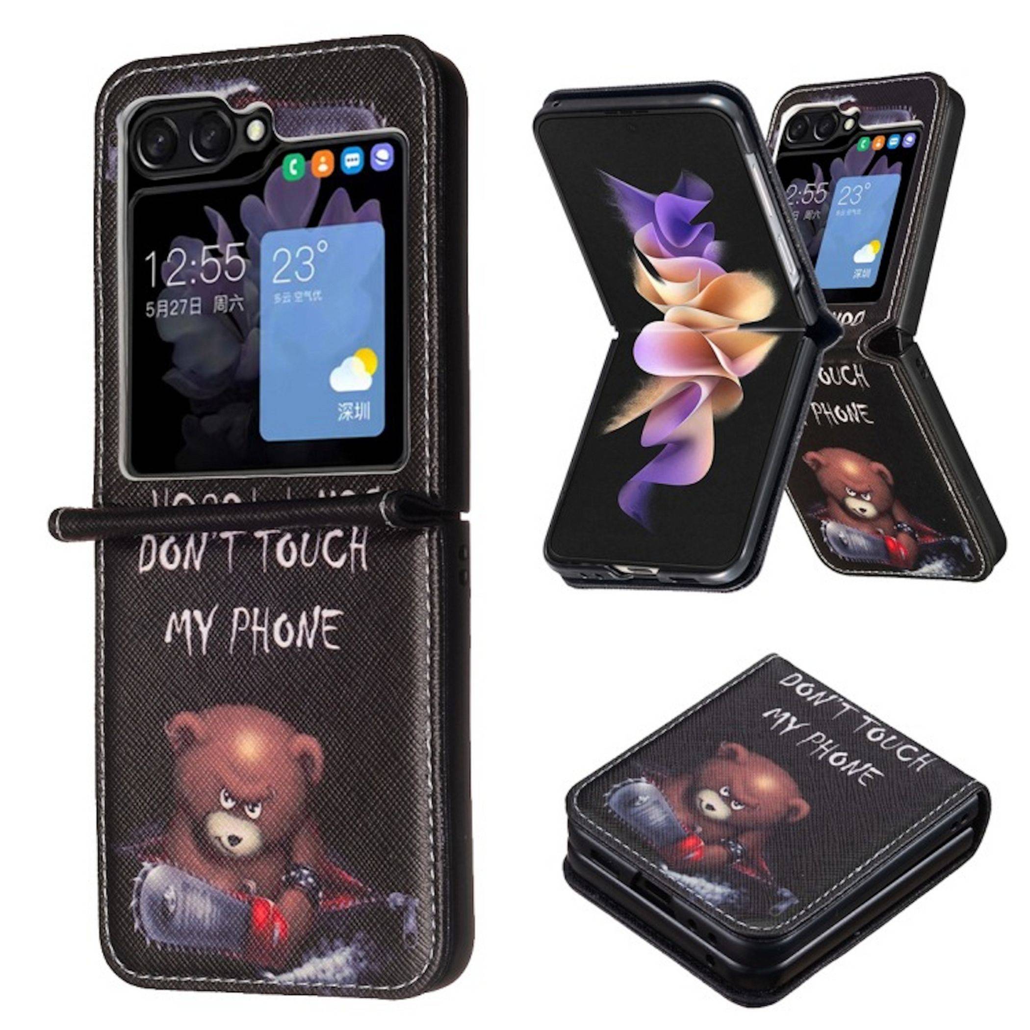 Klappbare Handyhülle mit Bärengrafik und Text „DON'T TOUCH MY PHONE