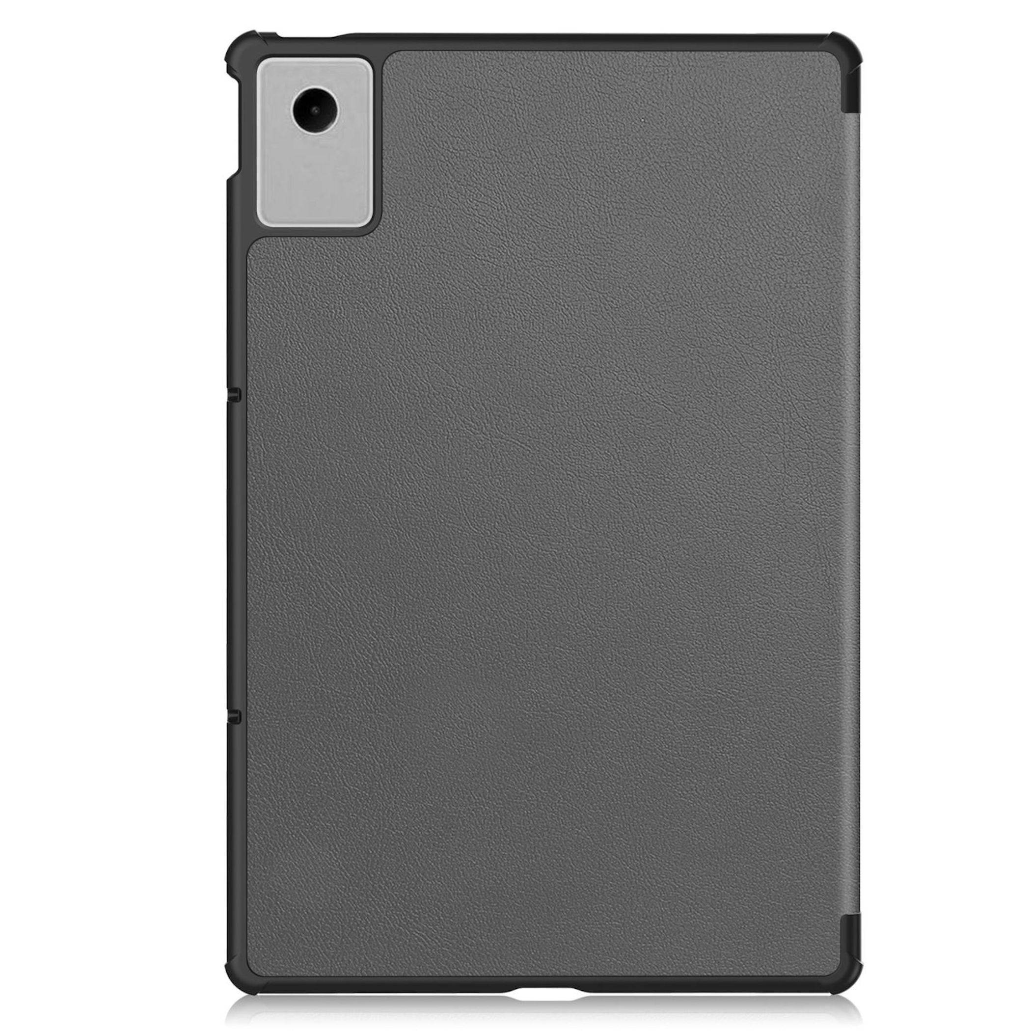 Grauer strukturierter Tablet-Schutzkoffer mit Kameraausschnitt in der oberen linken Ecke, auf weißem Hintergrund dargestellt.