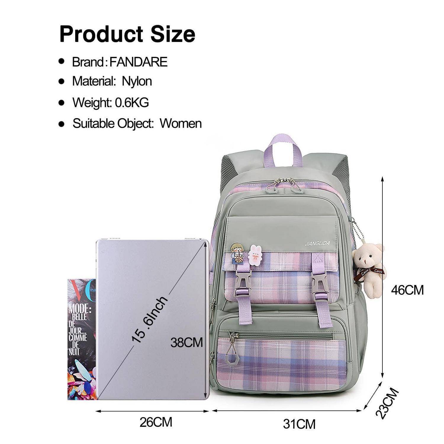 Schulrucksack Nylon wasserdicht Grau mit Plüschanhänger